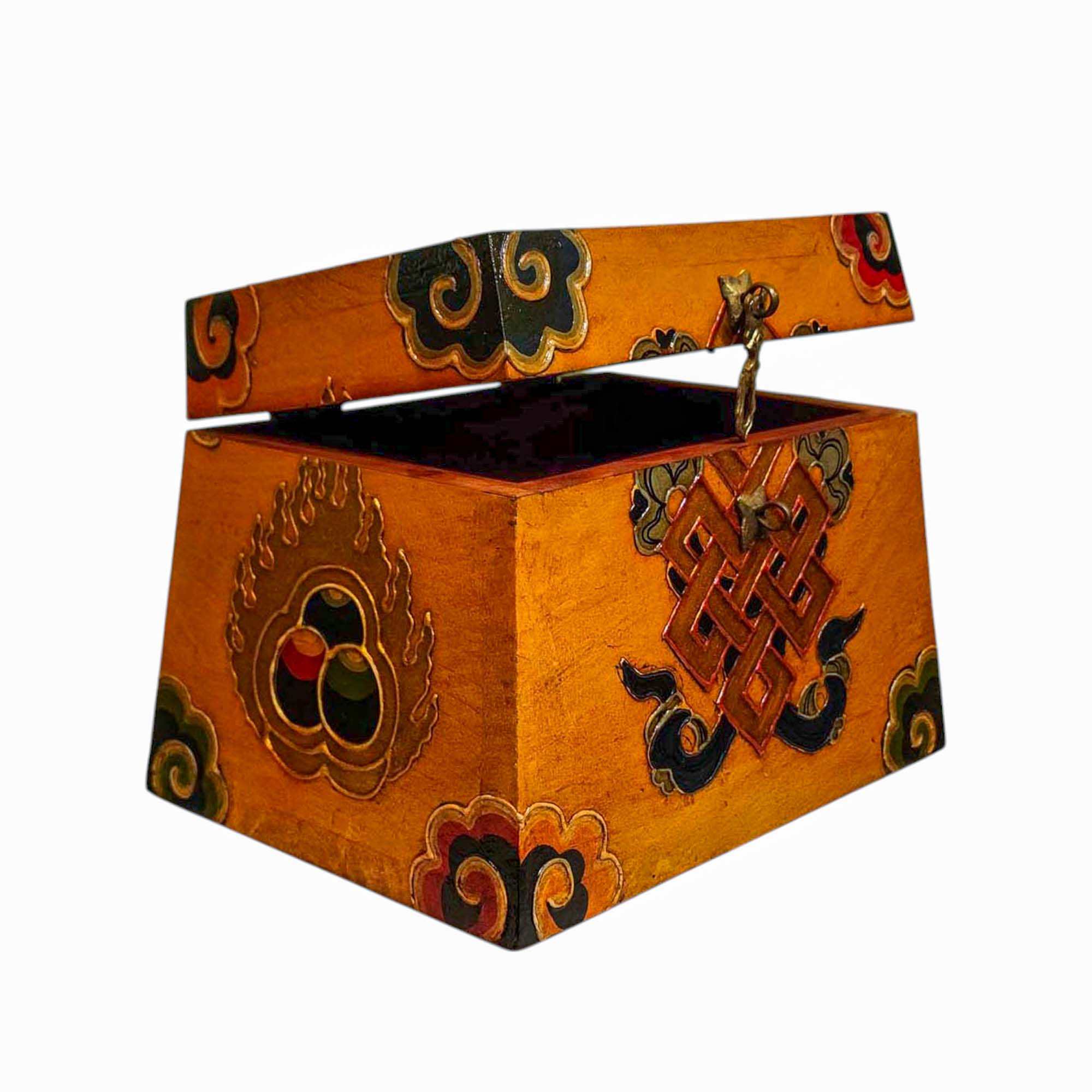 Buddhist Wooden Box, Tibetan Style <span Style=