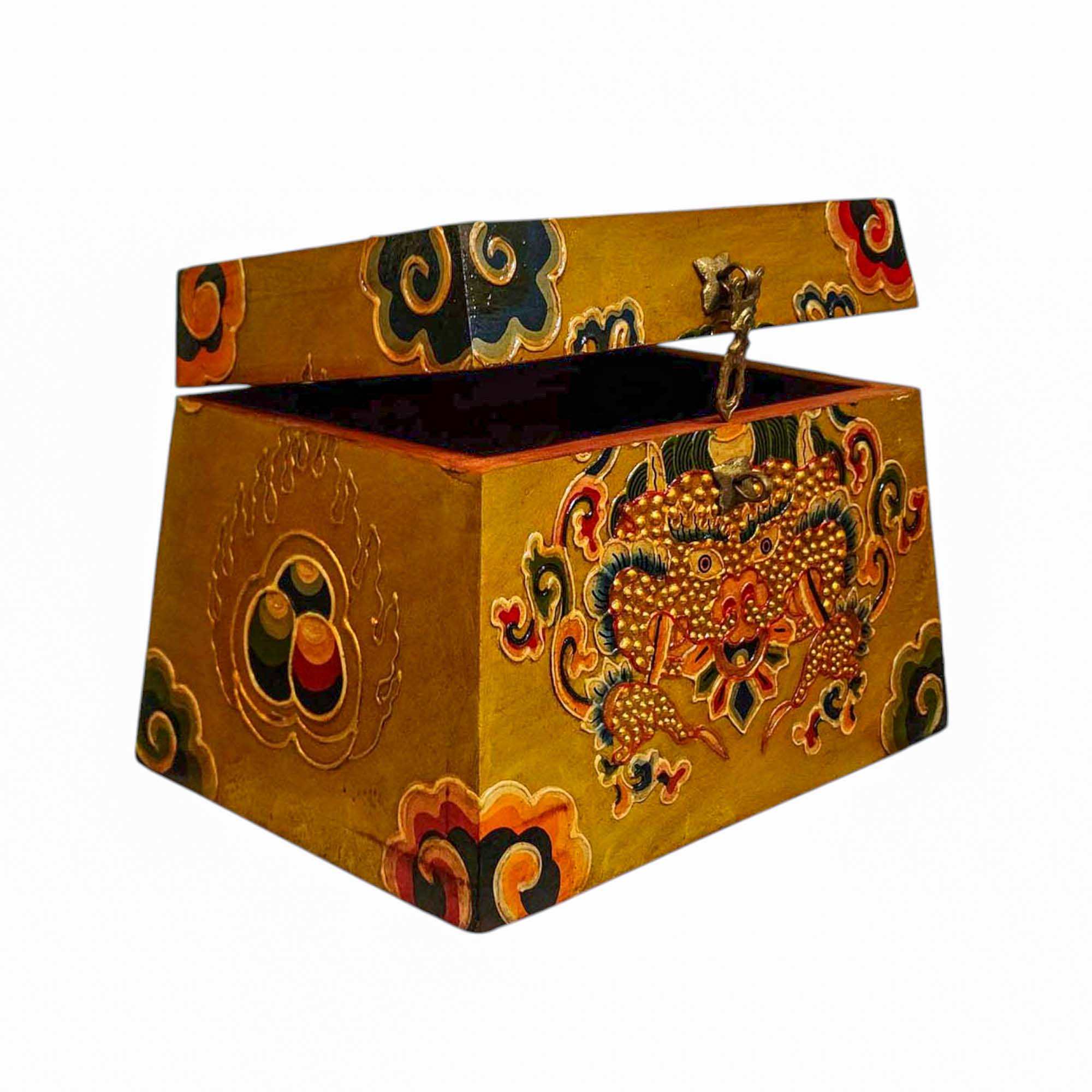 Buddhist Wooden Box, Tibetan Style <span Style=