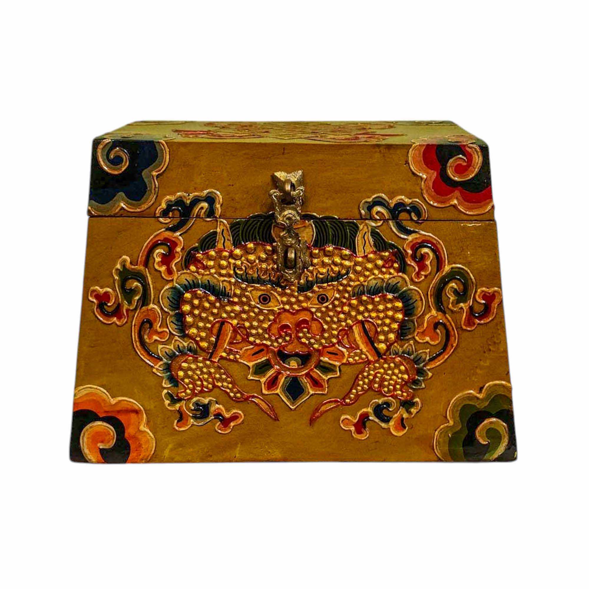 Buddhist Wooden Box, Tibetan Style <span Style=