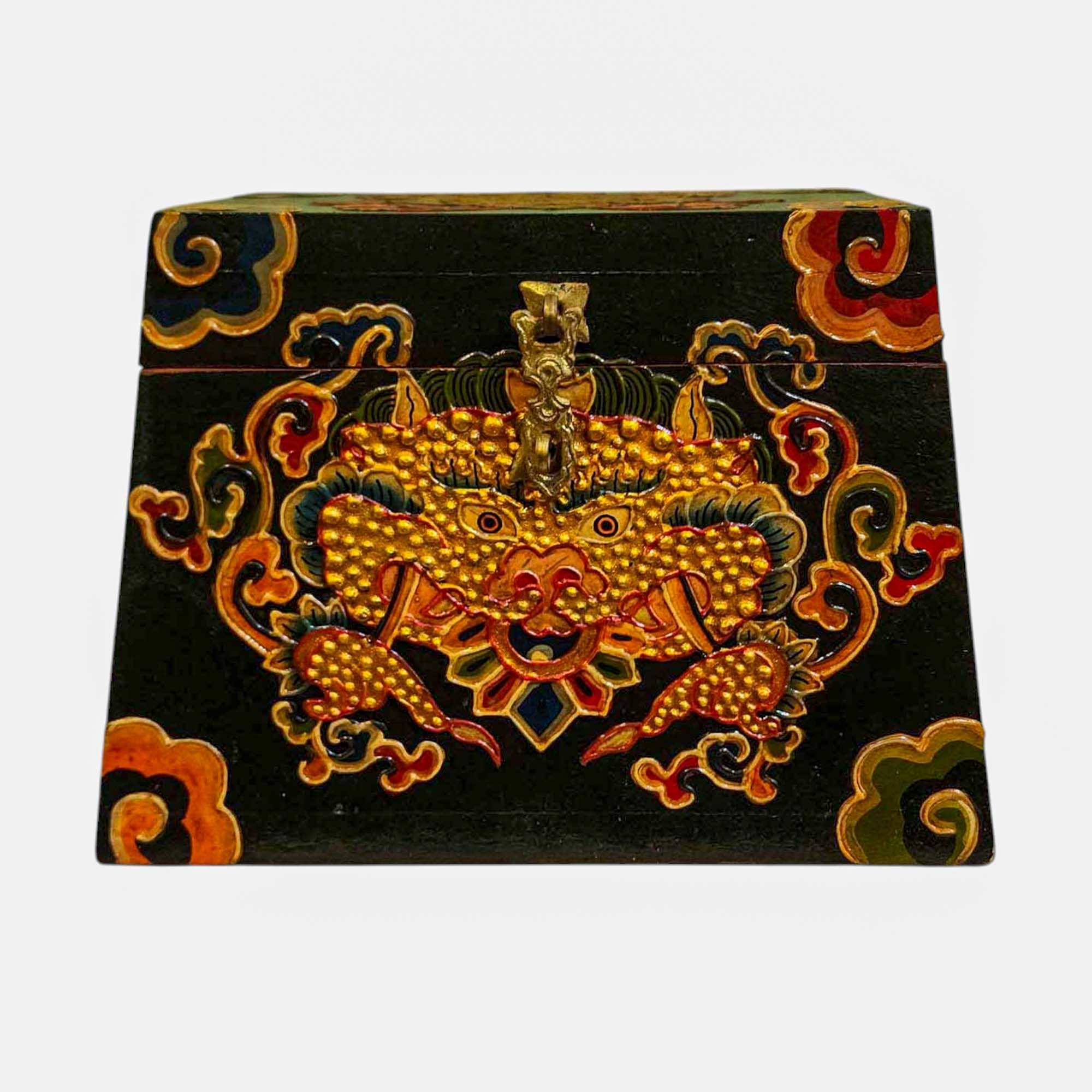 Buddhist Wooden Box, Tibetan Style <span Style=