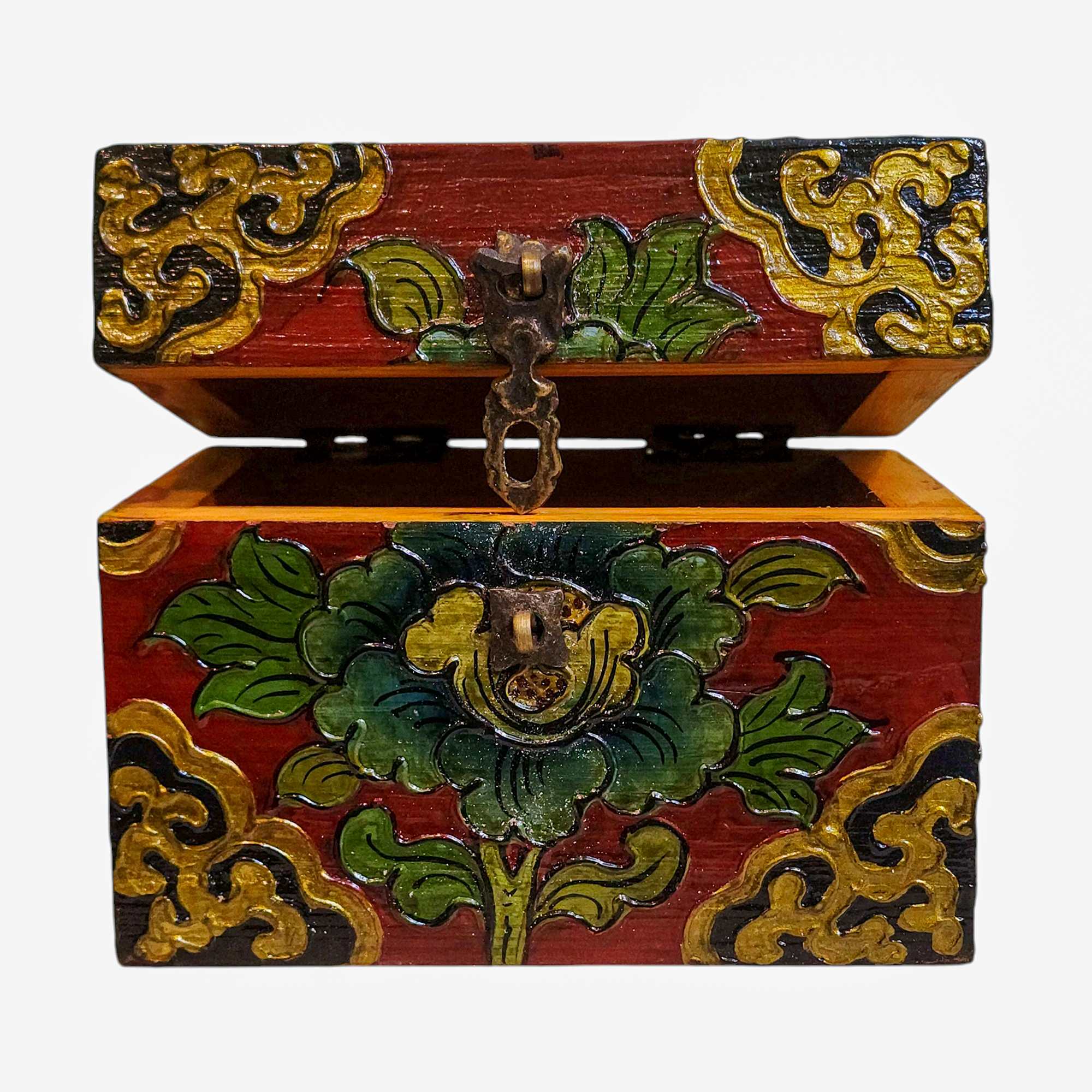 Buddhist Wooden Box, Tibetan Style <span Style=