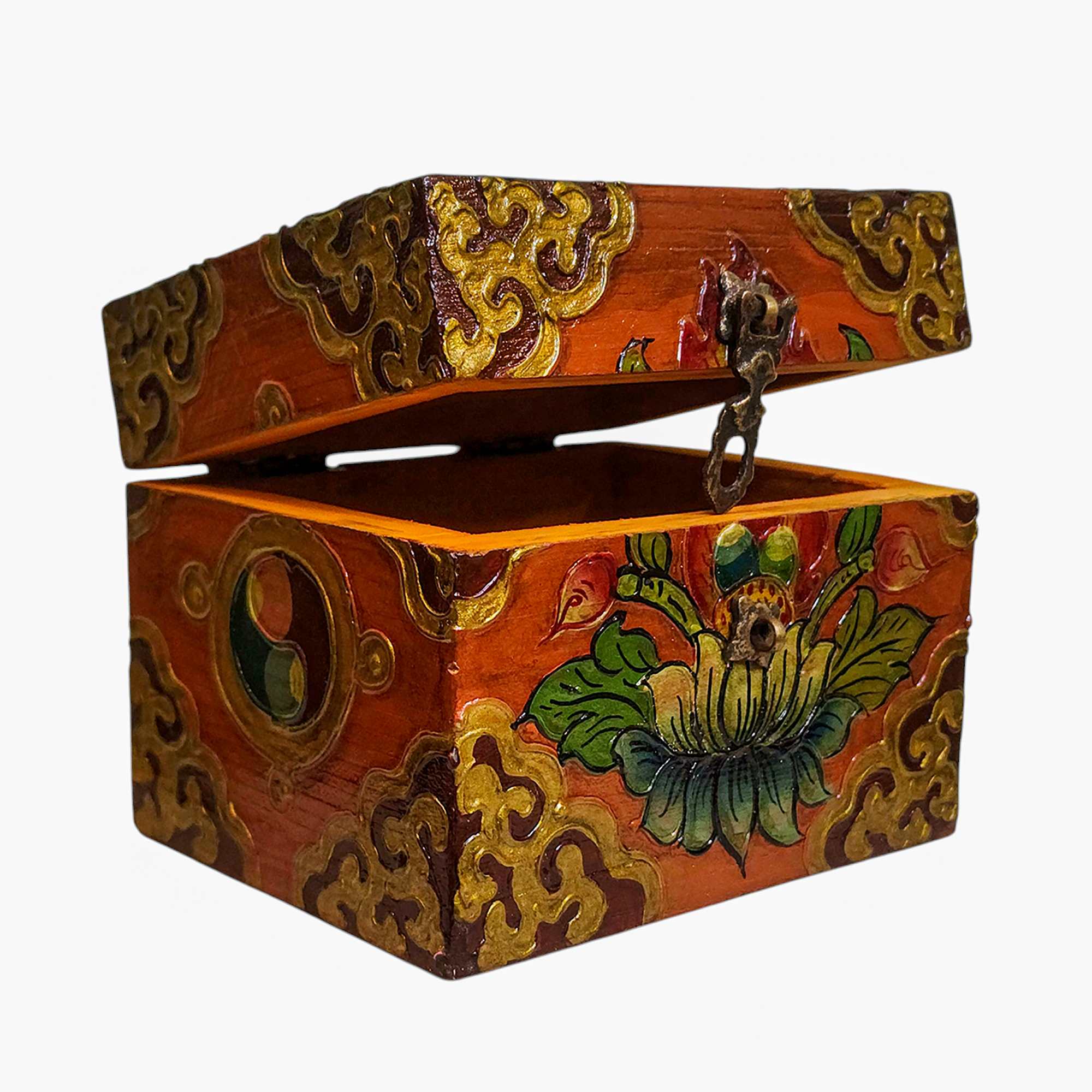 Buddhist Wooden Box, Tibetan Style <span Style=