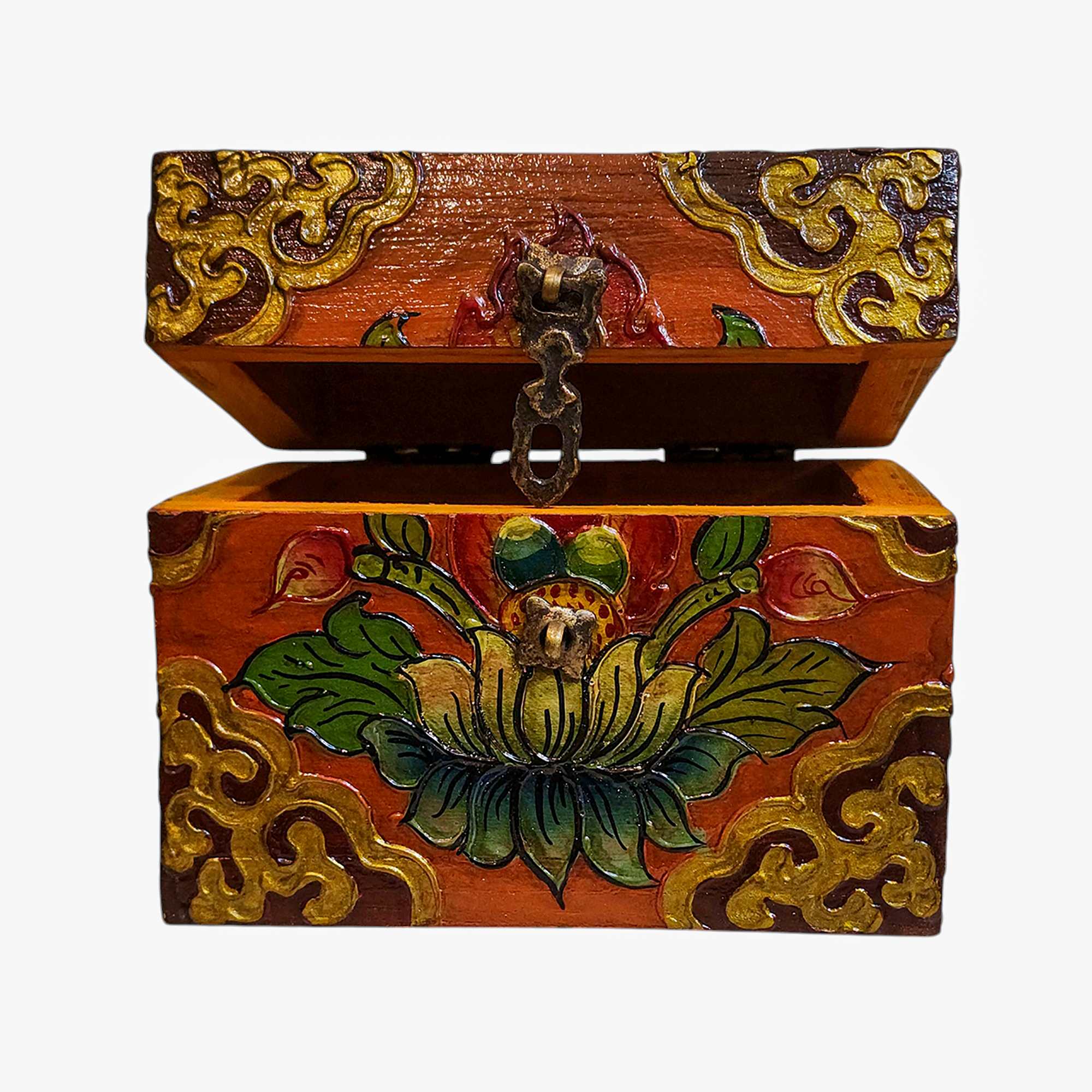 Buddhist Wooden Box, Tibetan Style <span Style=