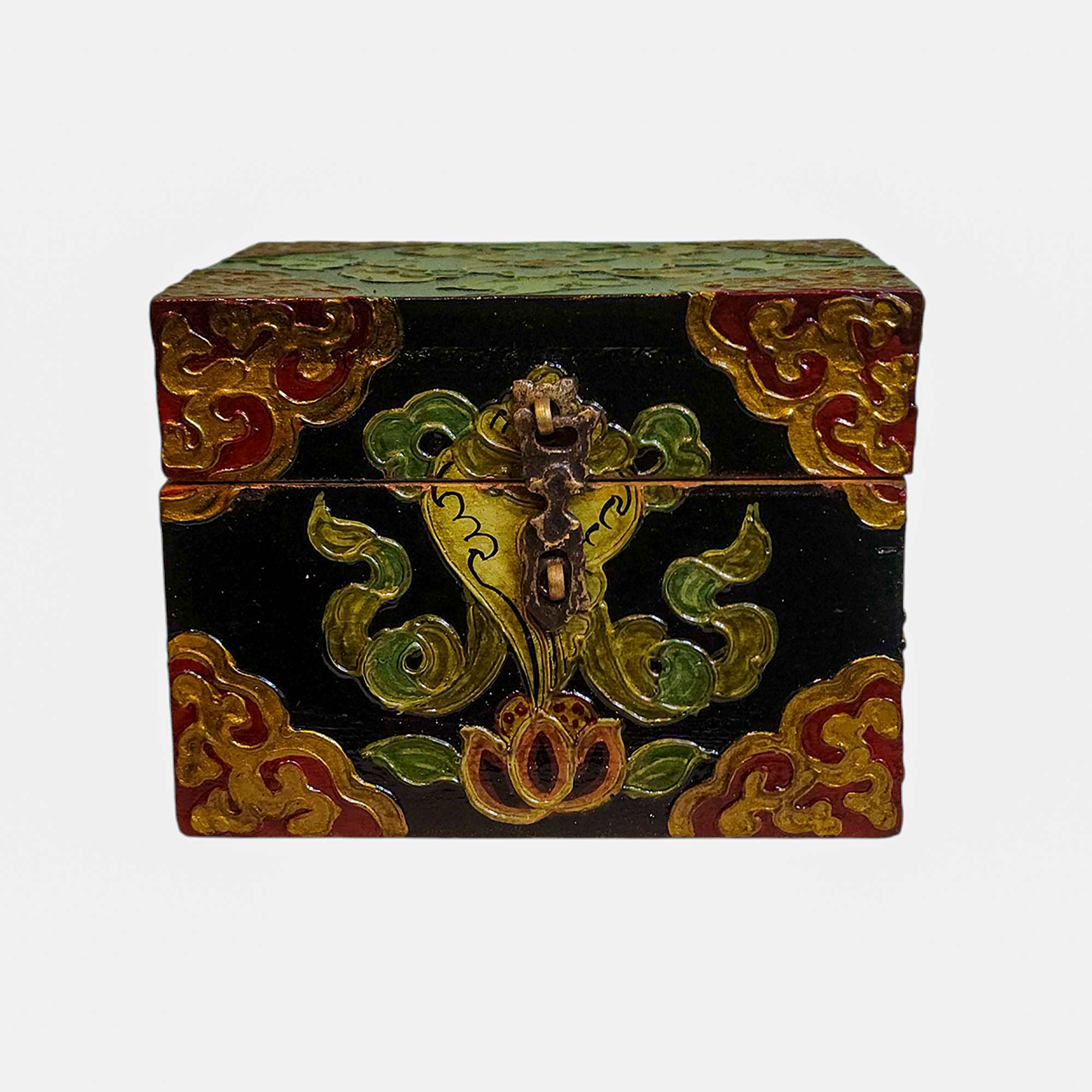 Buddhist Wooden Box, Tibetan Style <span Style=