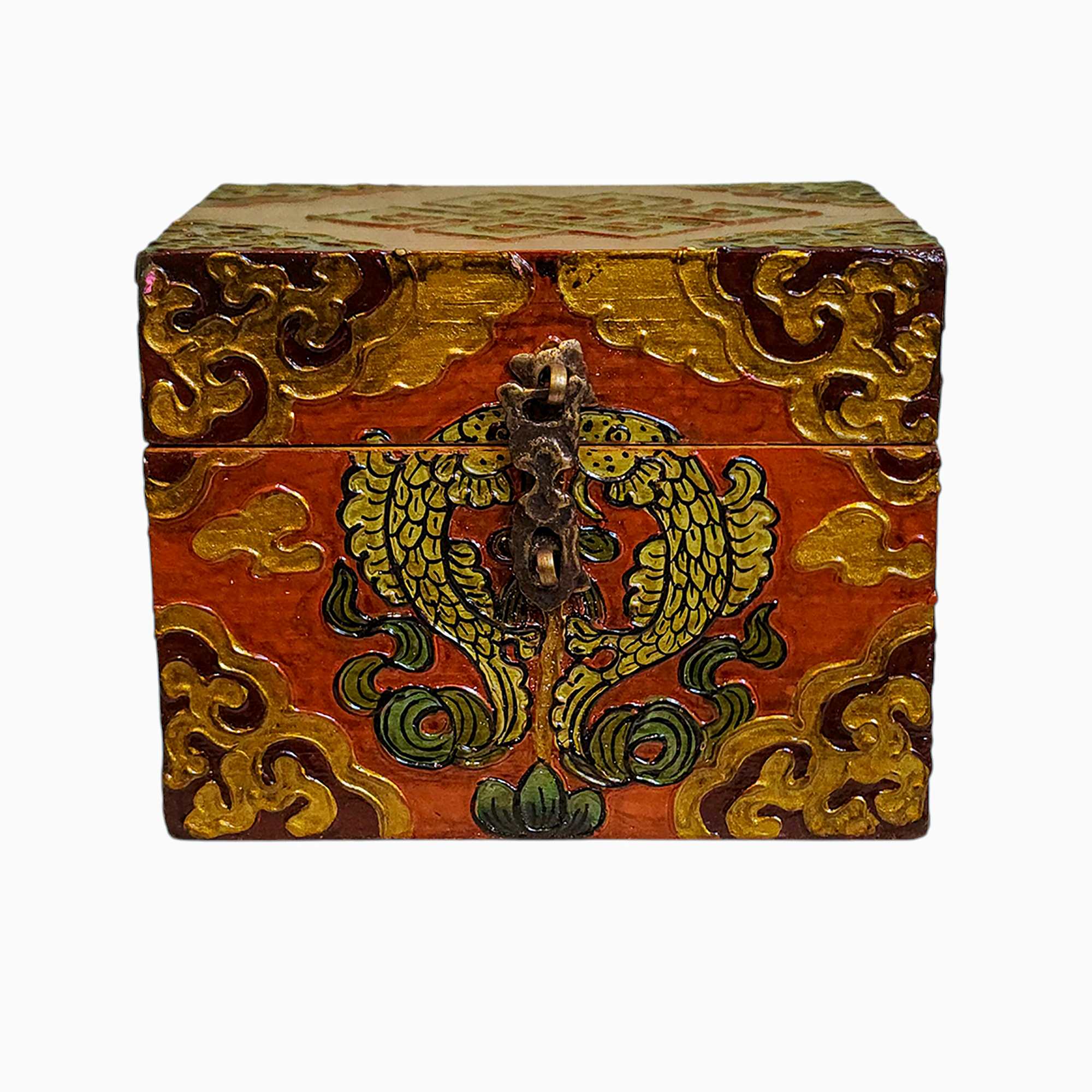 Buddhist Wooden Box, Tibetan Style <span Style=