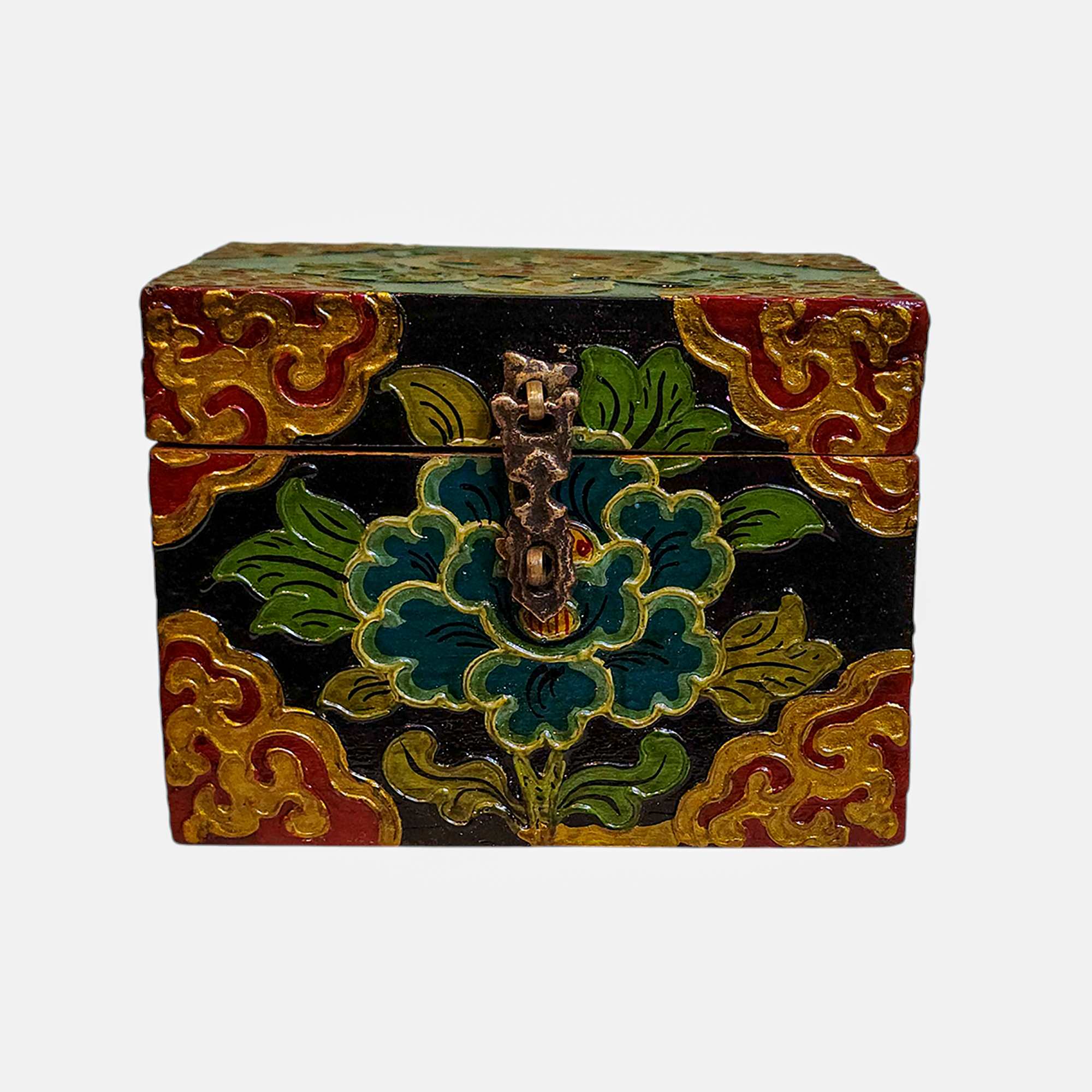 Buddhist Wooden Box, Tibetan Style <span Style=