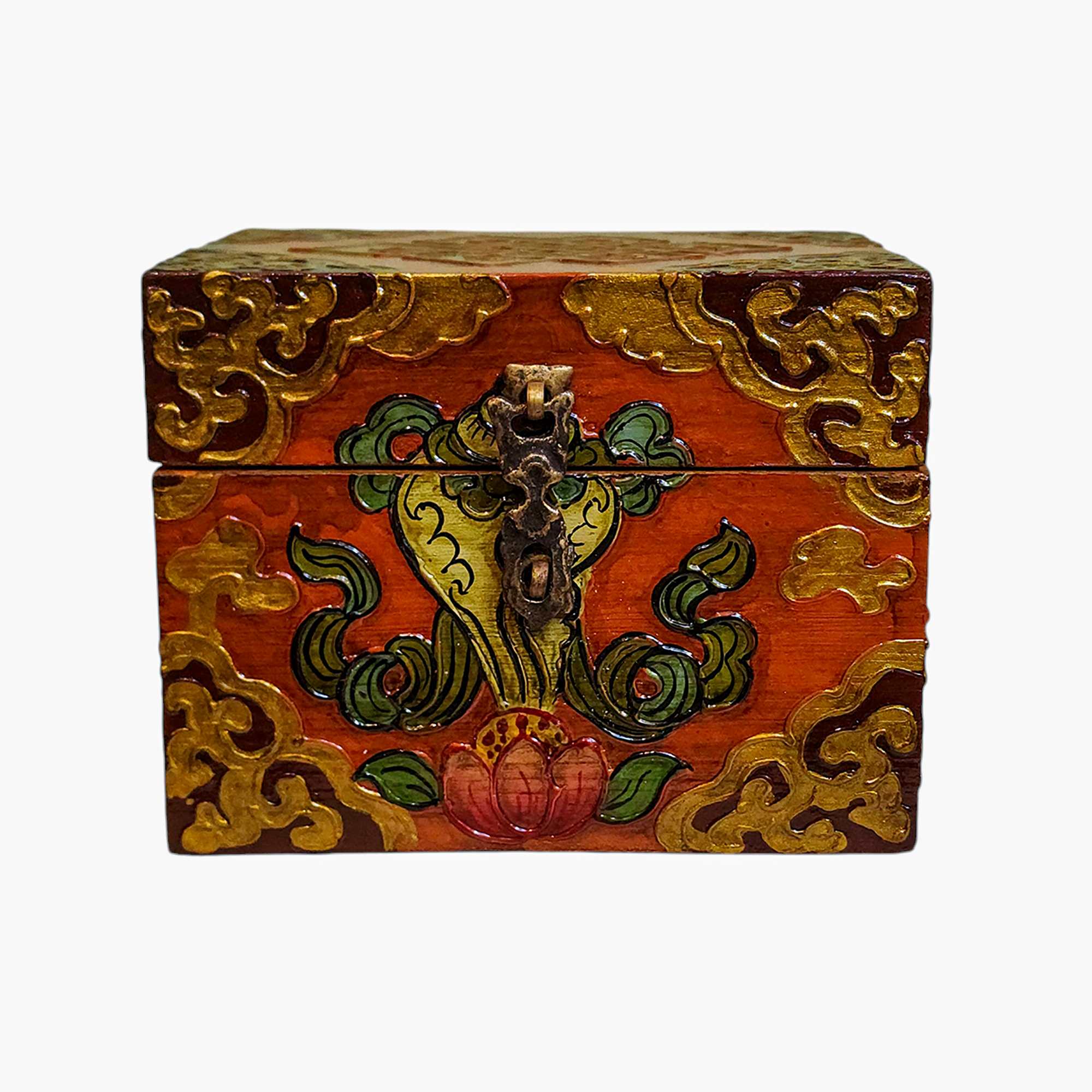 Buddhist Wooden Box, Tibetan Style <span Style=