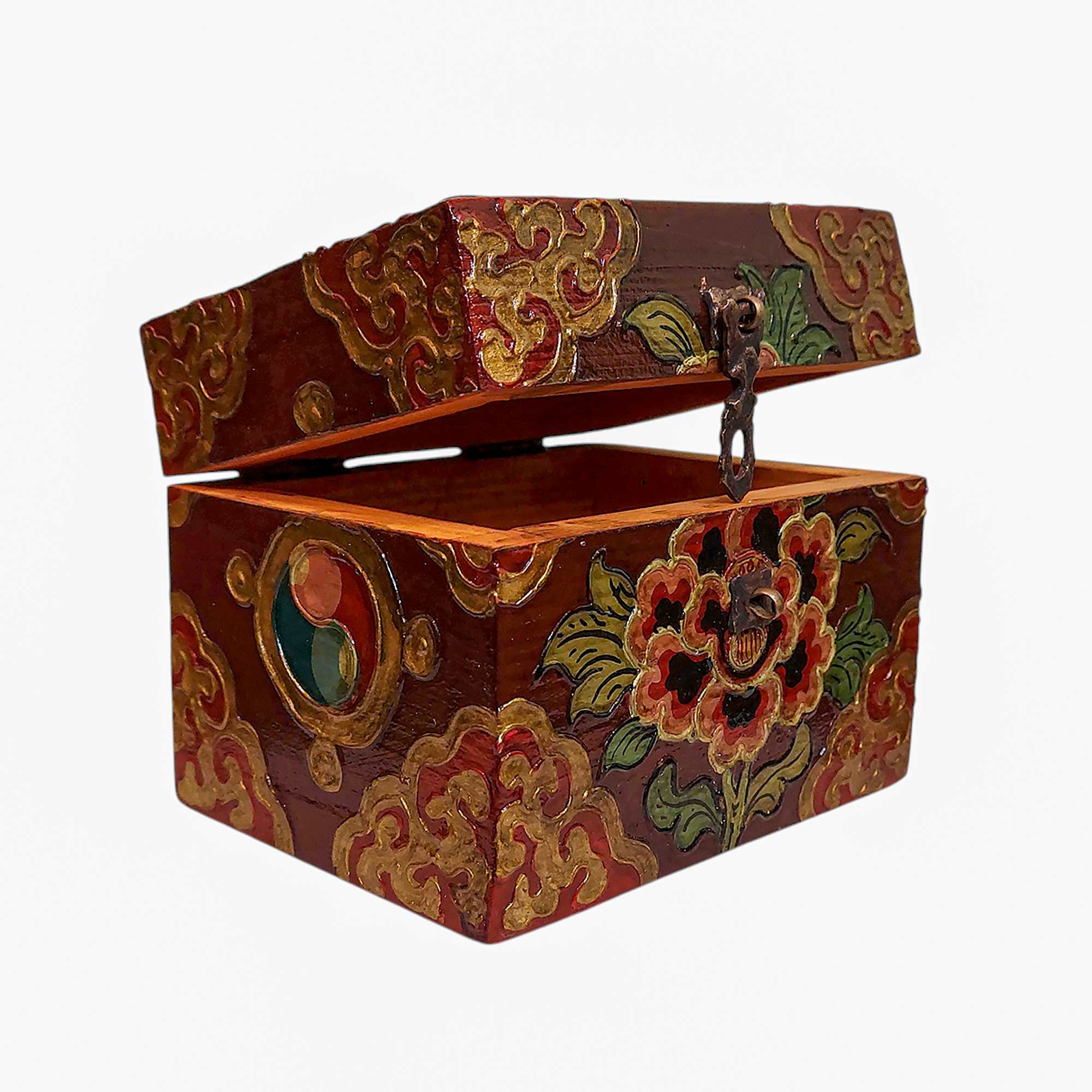 Buddhist Wooden Box, Tibetan Style <span Style=