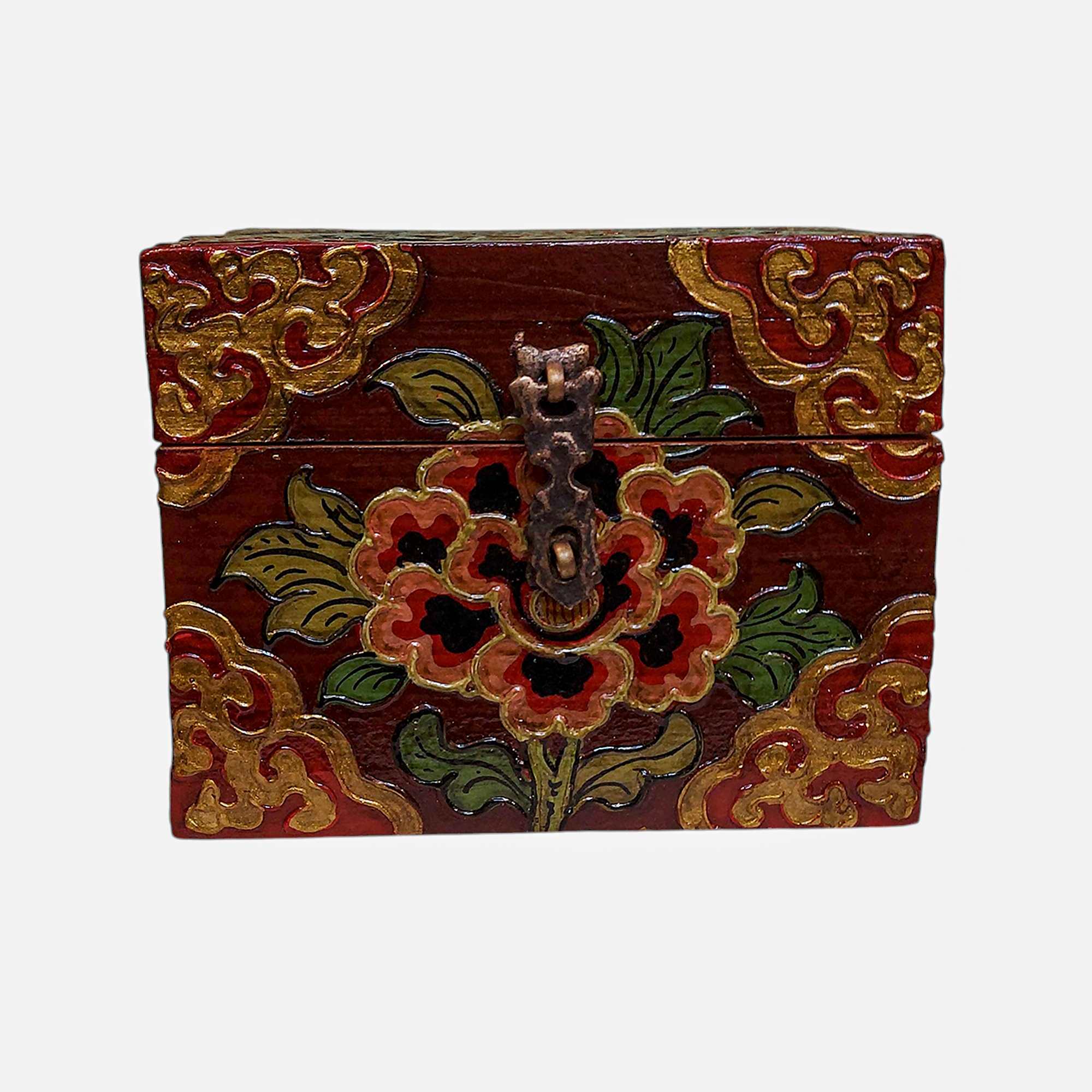 Buddhist Wooden Box, Tibetan Style <span Style=