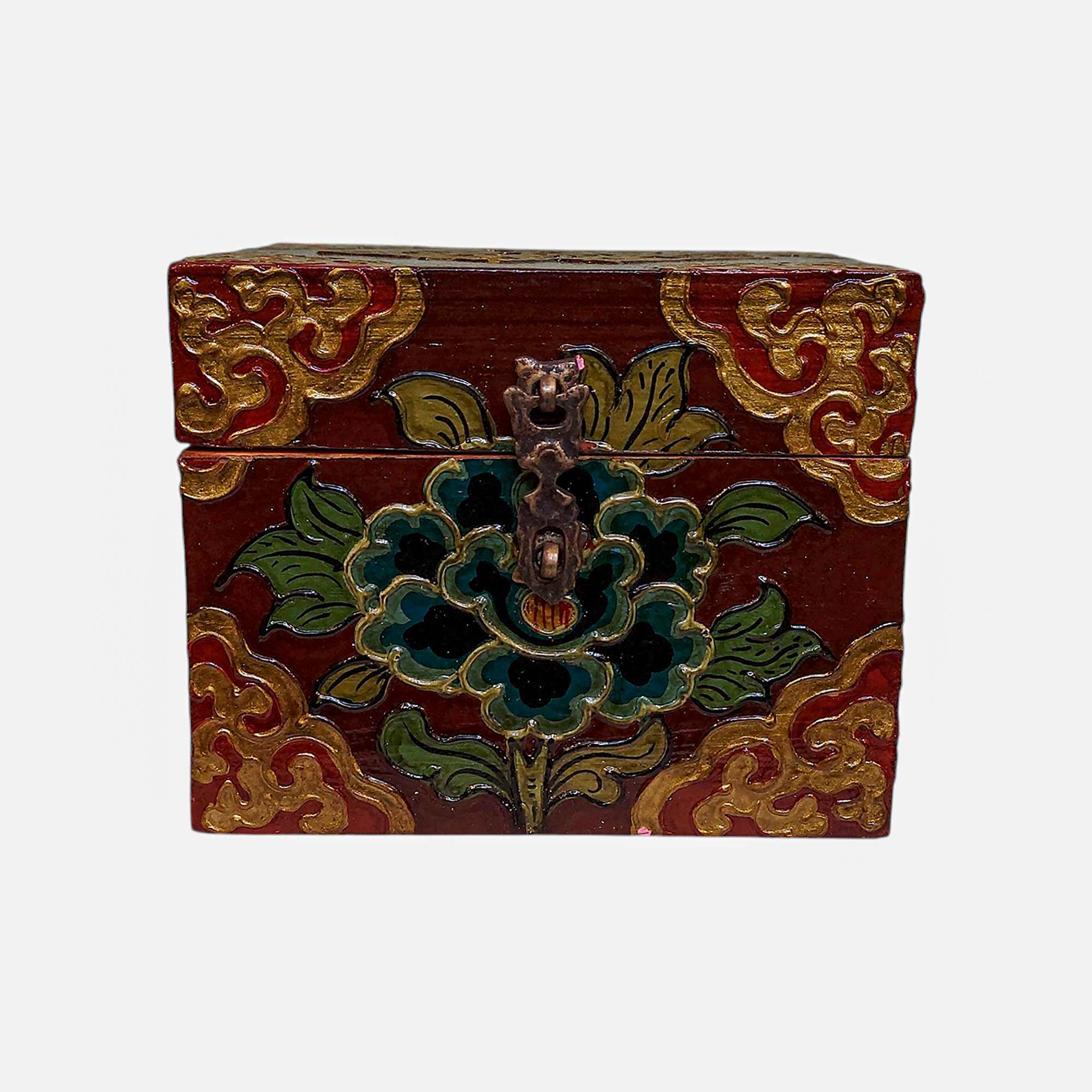 Buddhist Wooden Box, Tibetan Style <span Style=