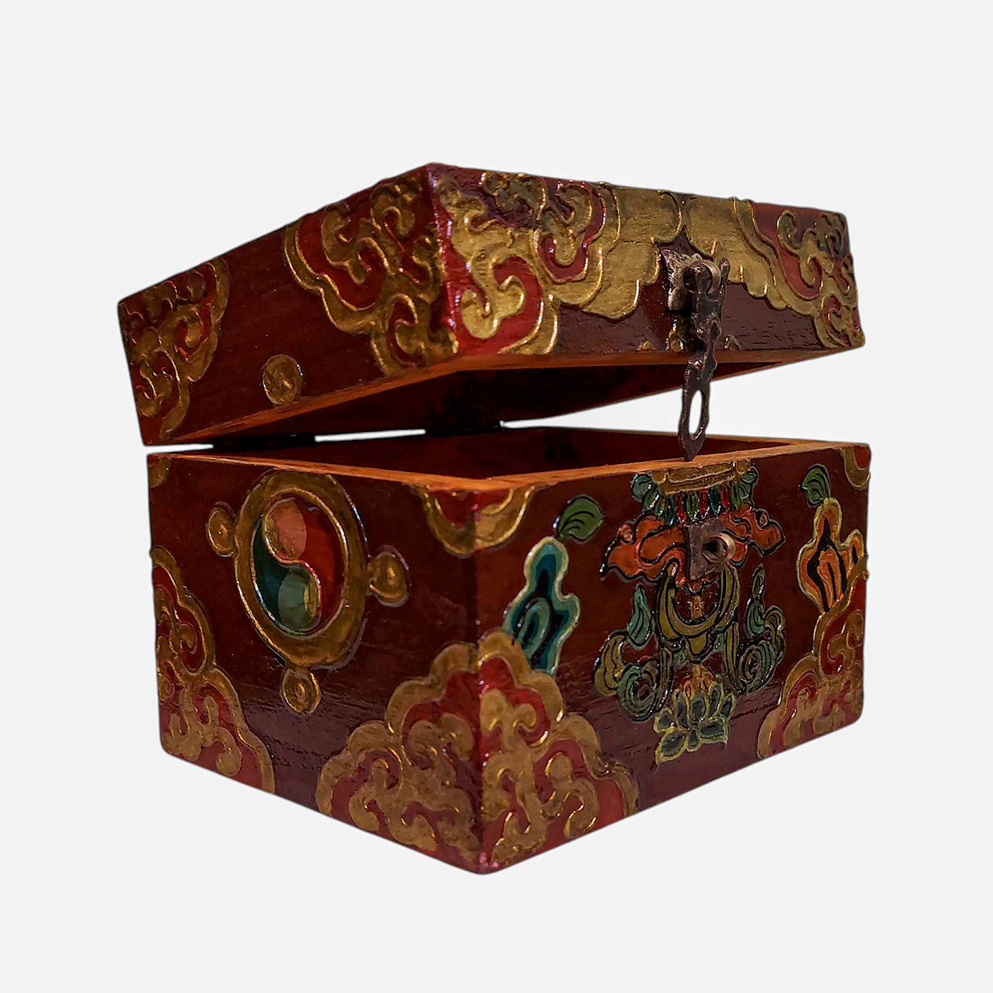 Buddhist Wooden Box, Tibetan Style <span Style=