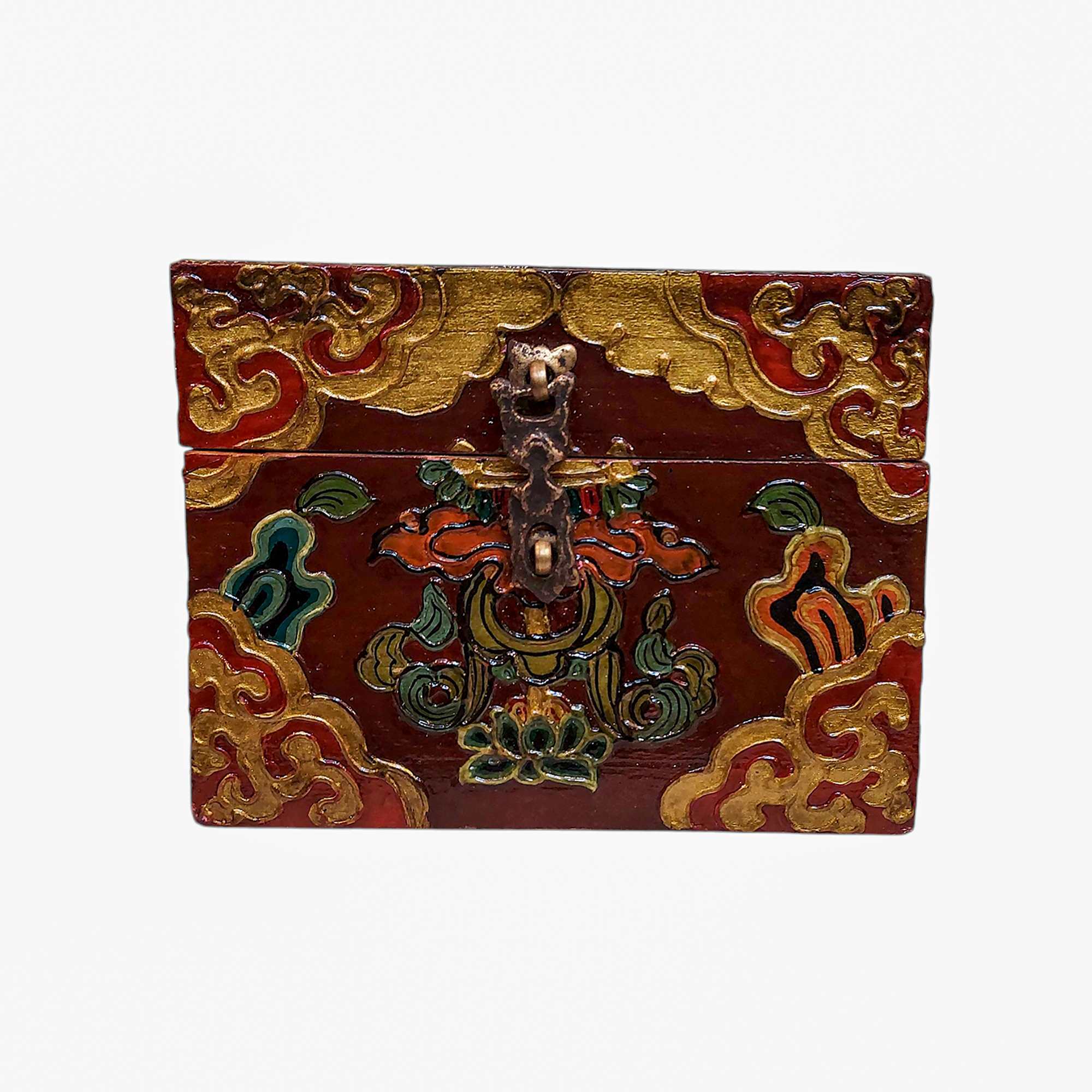 Buddhist Wooden Box, Tibetan Style <span Style=