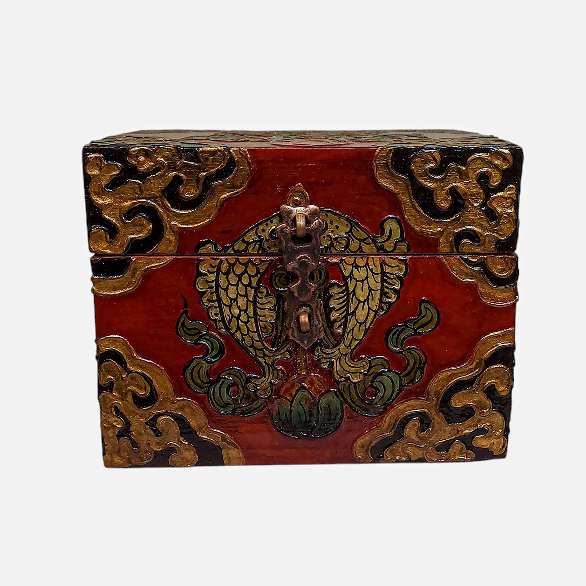 Buddhist Wooden Box, Tibetan Style <span Style=