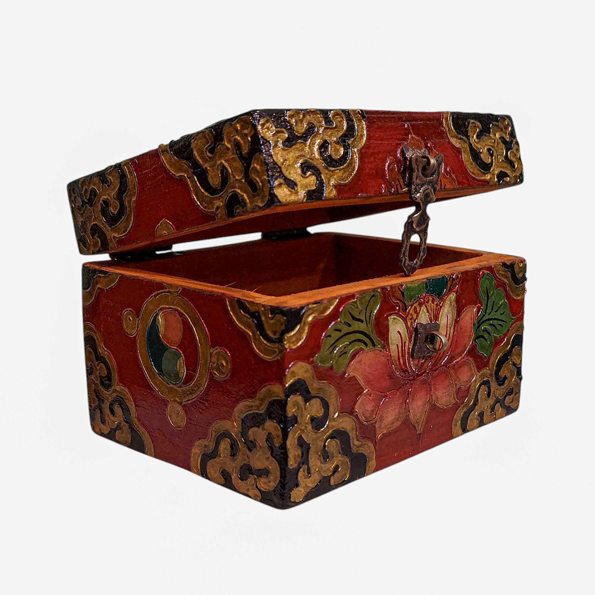 Buddhist Wooden Box, Tibetan Style <span Style=