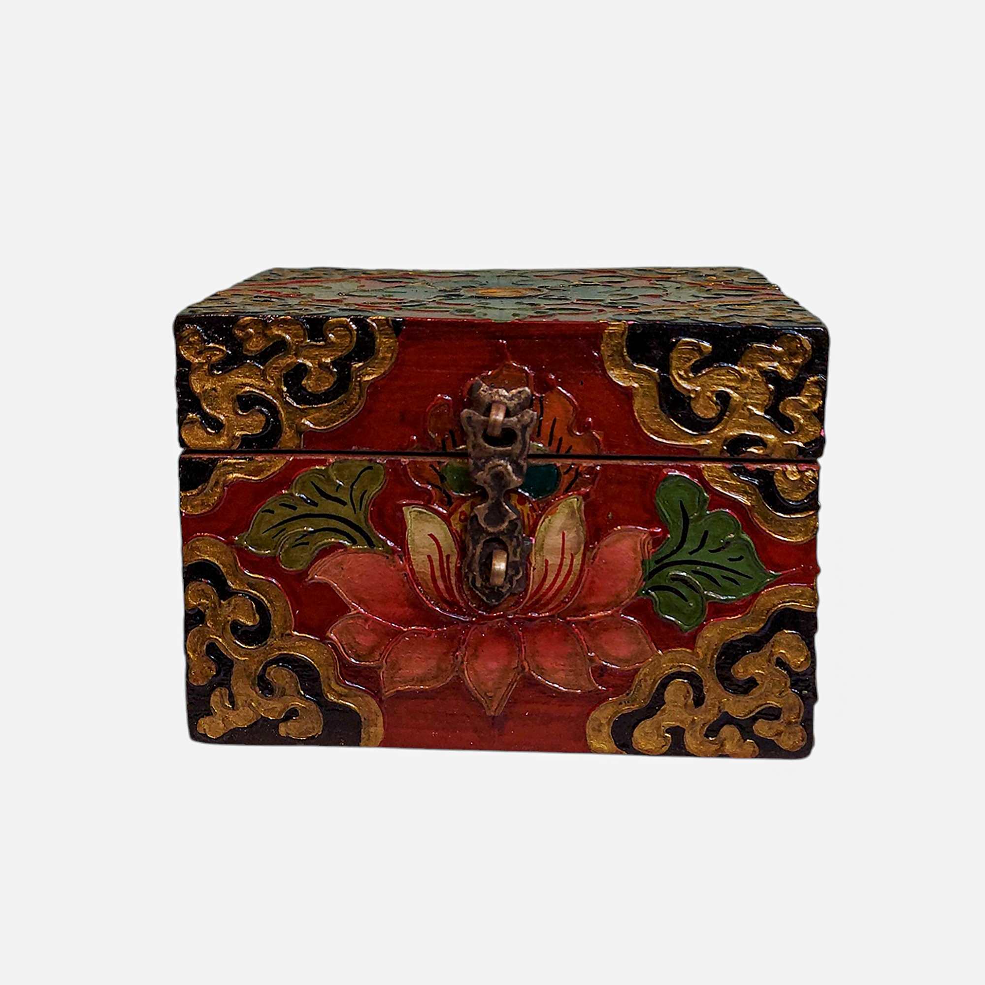 Buddhist Wooden Box, Tibetan Style <span Style=