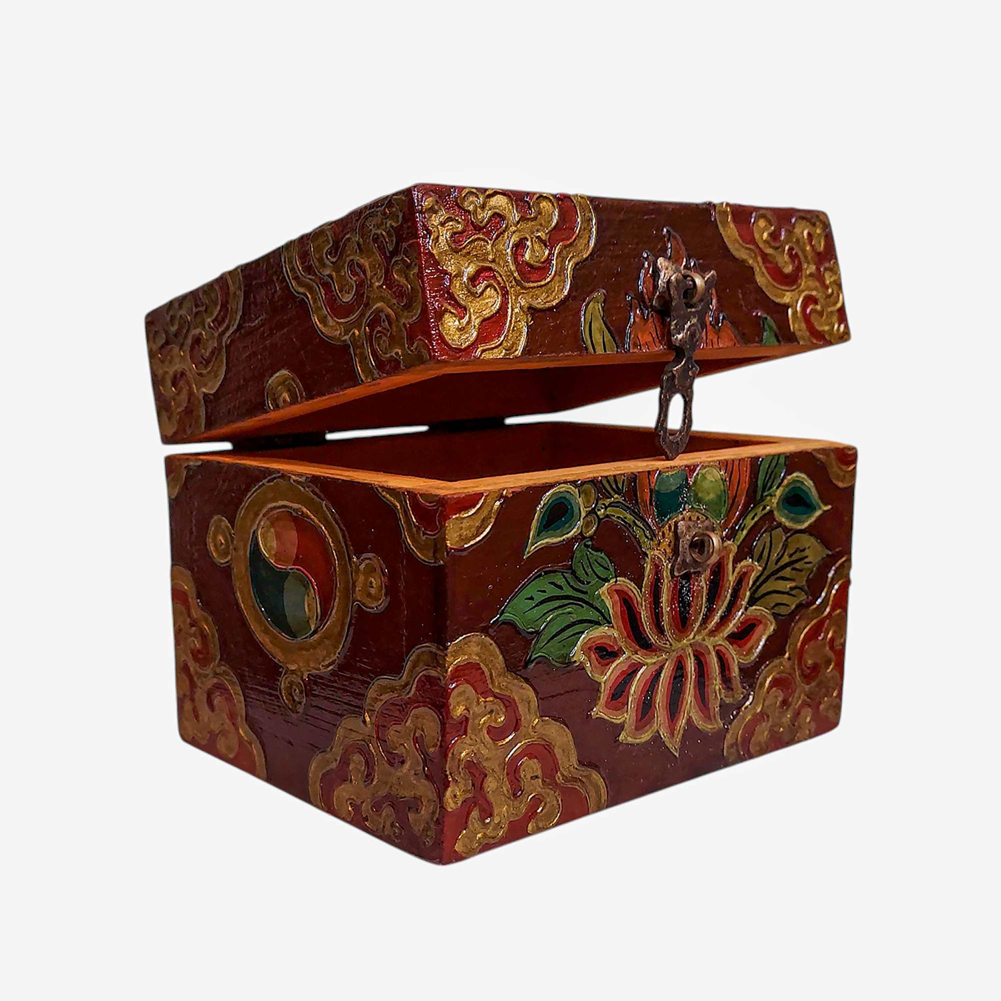 Buddhist Wooden Box, Tibetan Style <span Style=