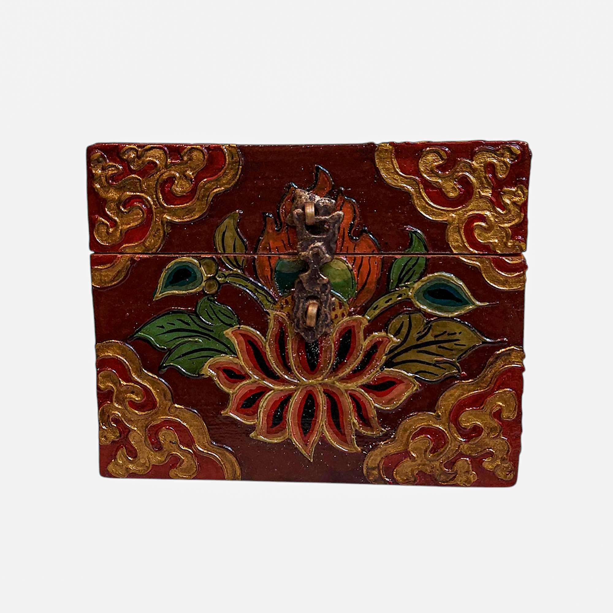 Buddhist Wooden Box, Tibetan Style <span Style=