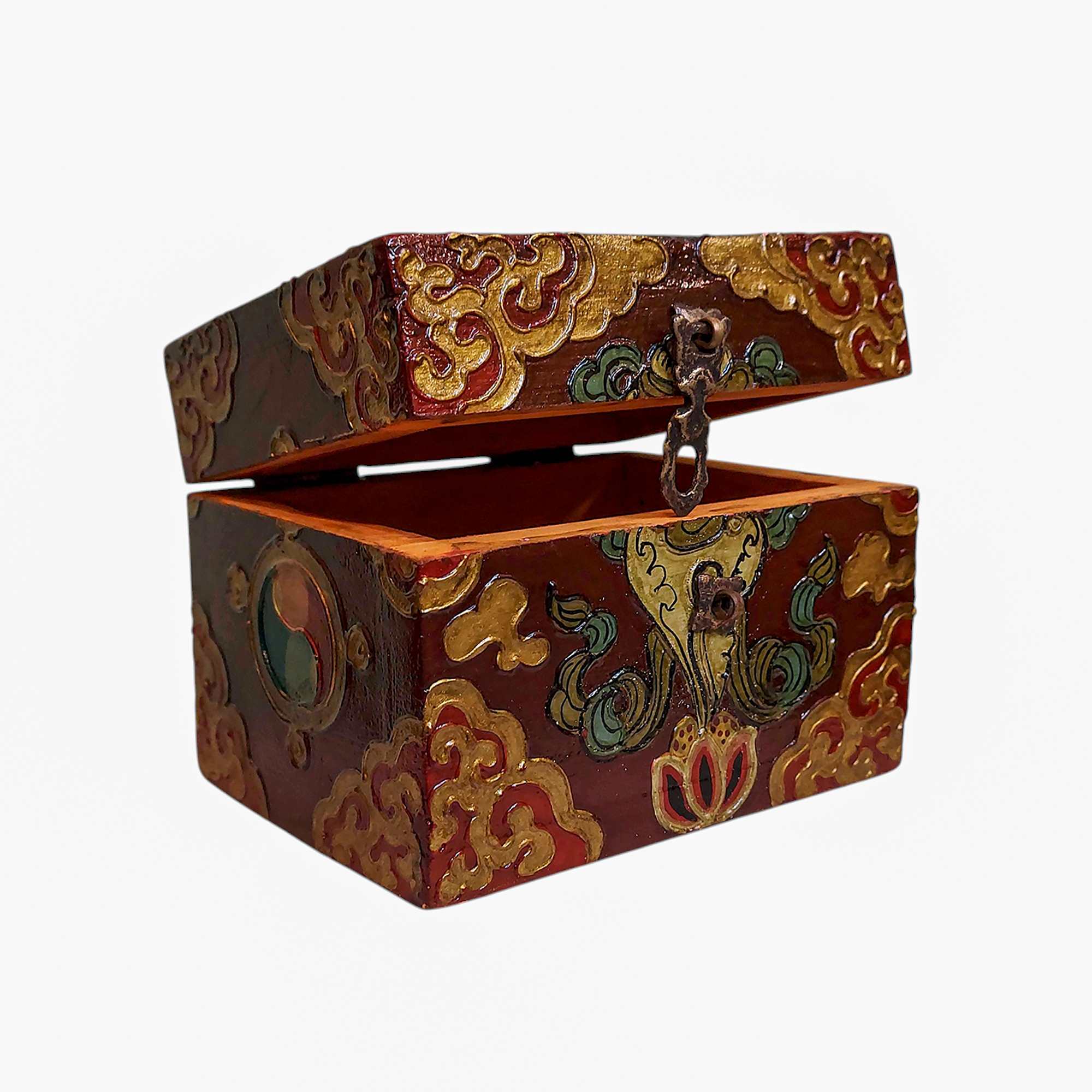 Buddhist Wooden Box, Tibetan Style <span Style=