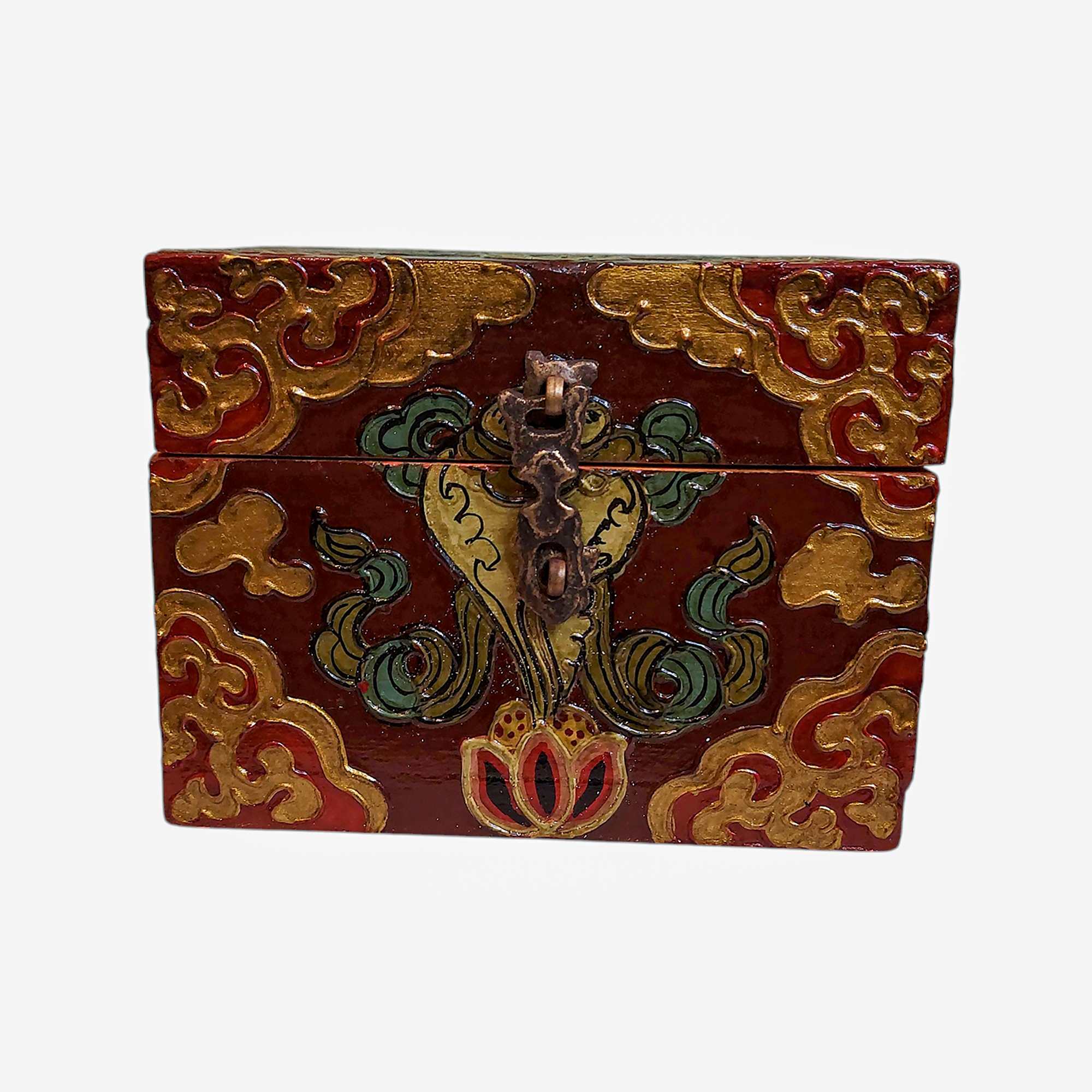 Buddhist Wooden Box, Tibetan Style <span Style=