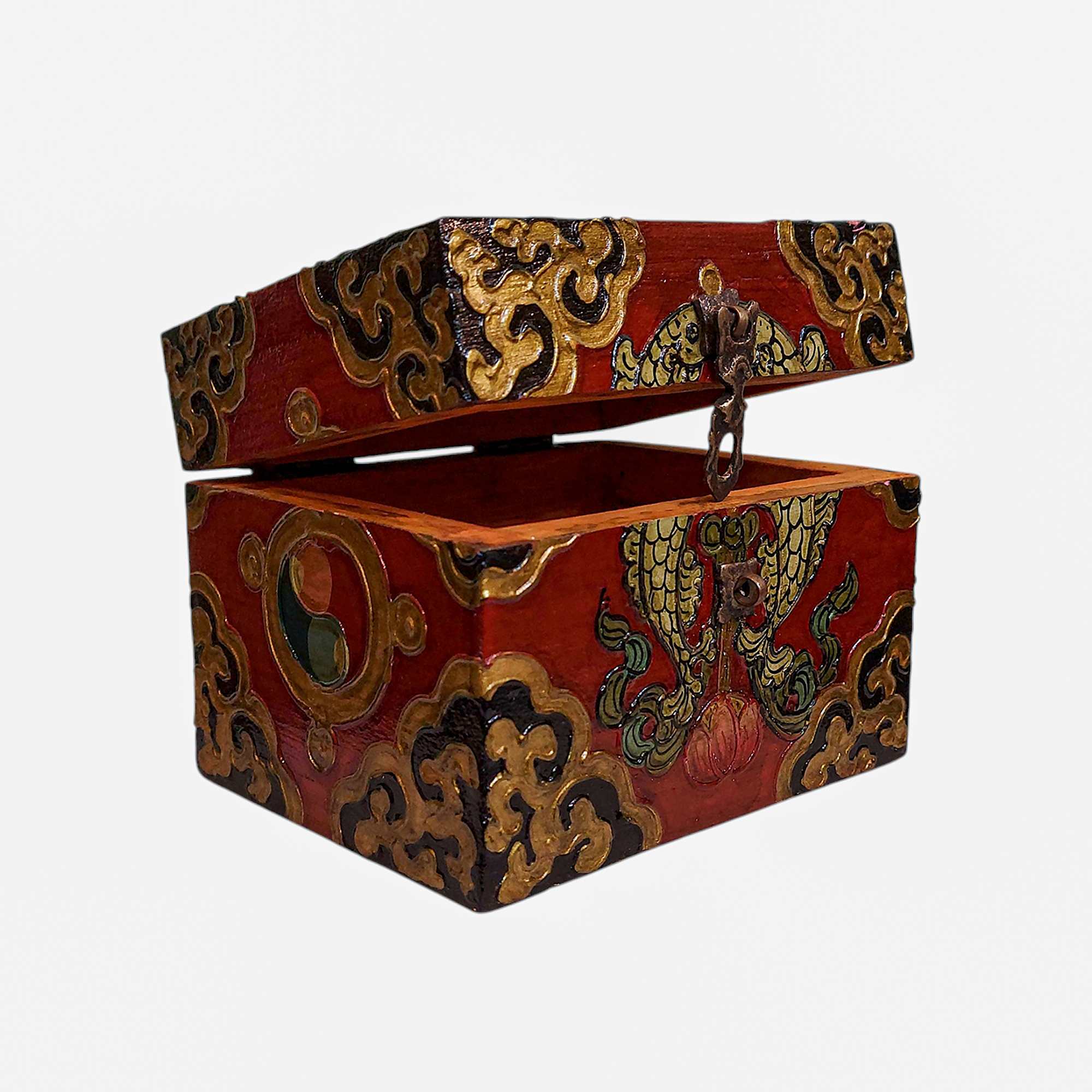 Buddhist Wooden Box, Tibetan Style <span Style=