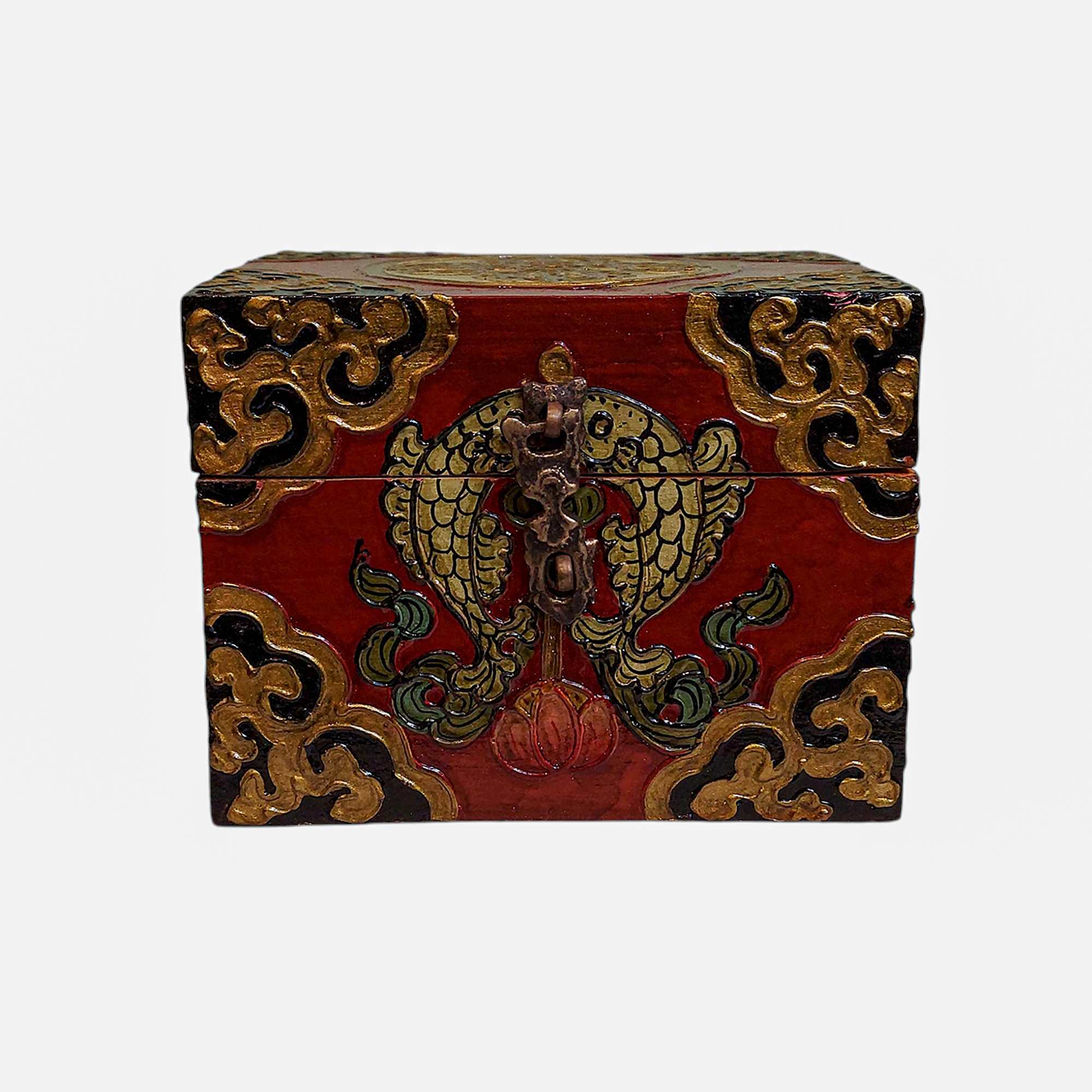 Buddhist Wooden Box, Tibetan Style <span Style=