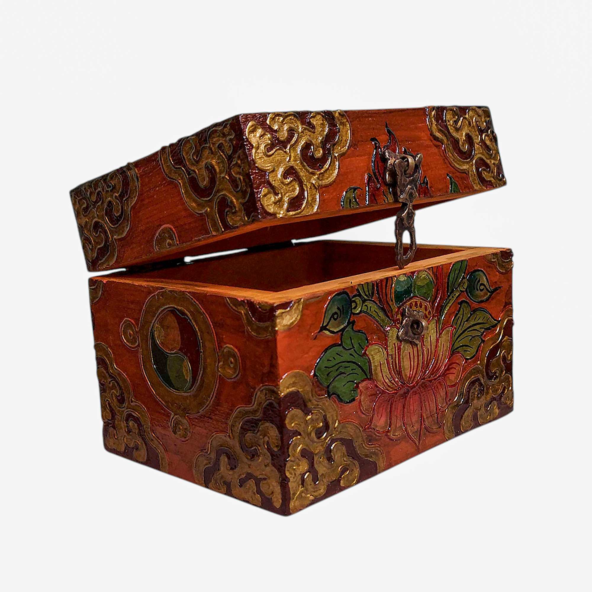 Buddhist Wooden Box, Tibetan Style <span Style=