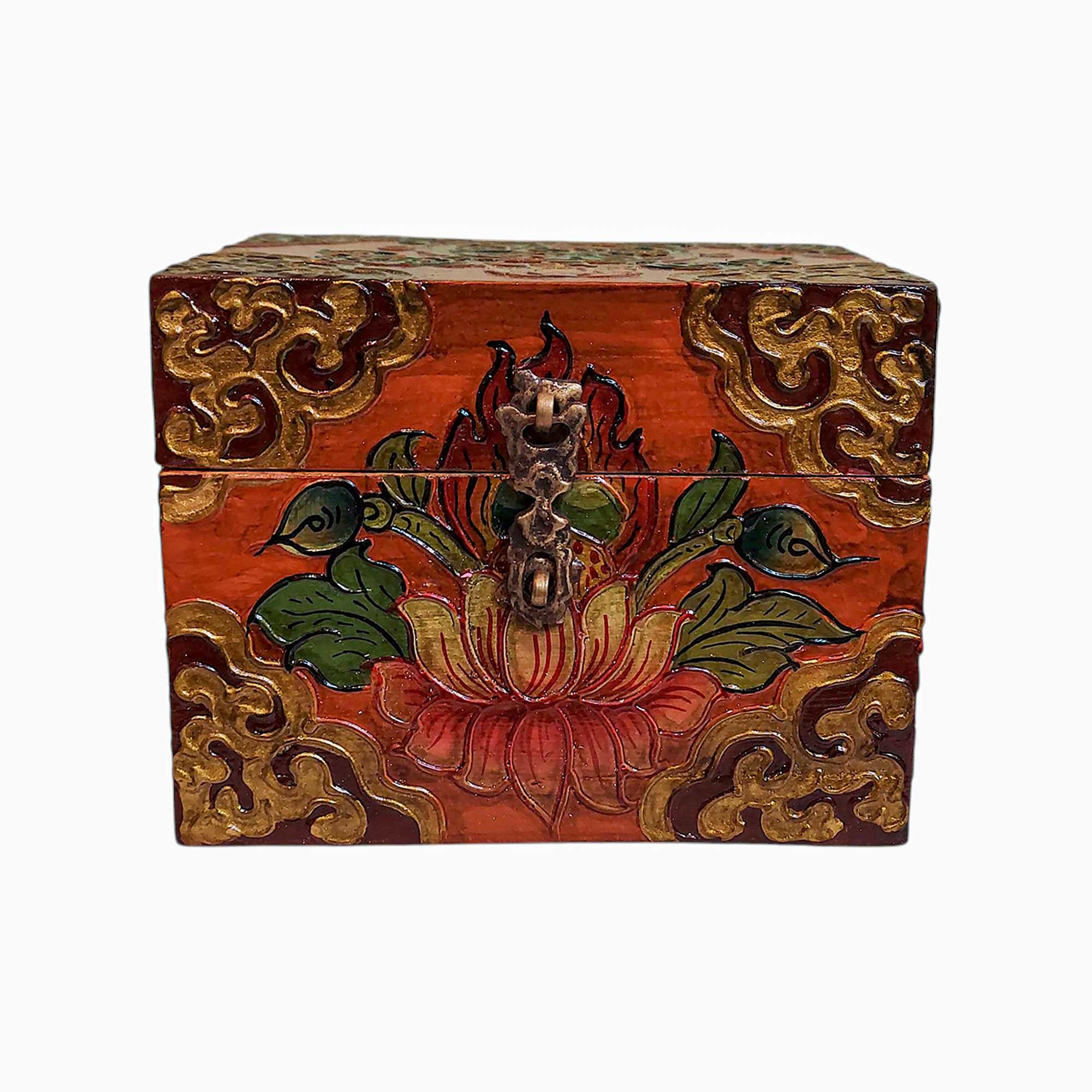 Buddhist Wooden Box, Tibetan Style <span Style=