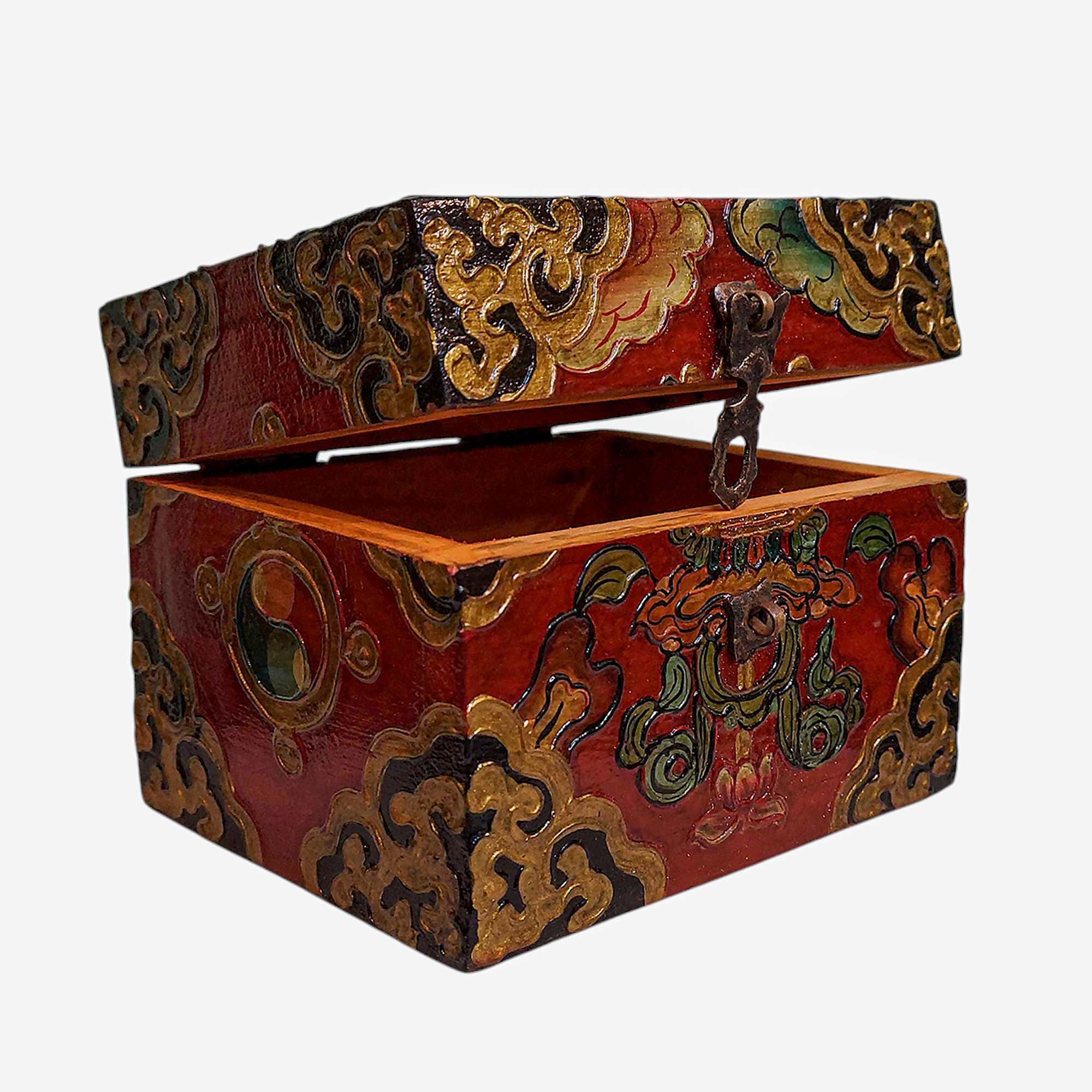 Buddhist Wooden Box, Tibetan Style <span Style=