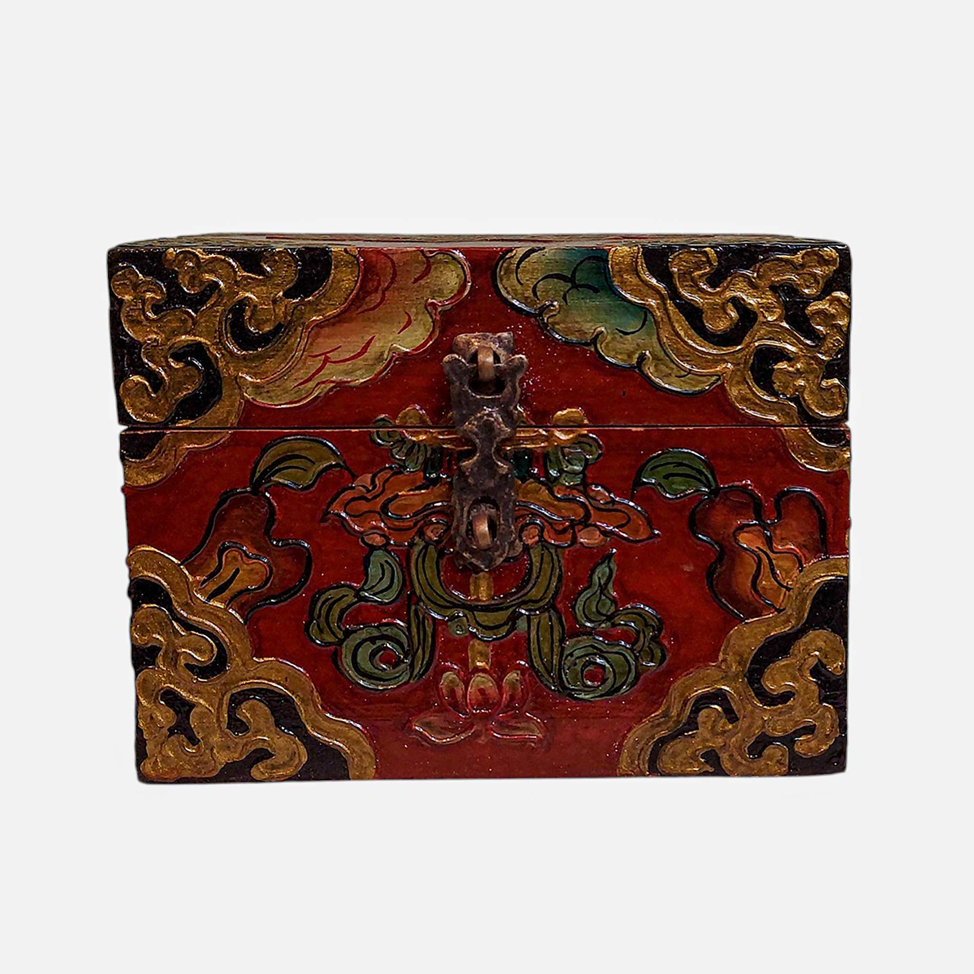 Buddhist Wooden Box, Tibetan Style <span Style=