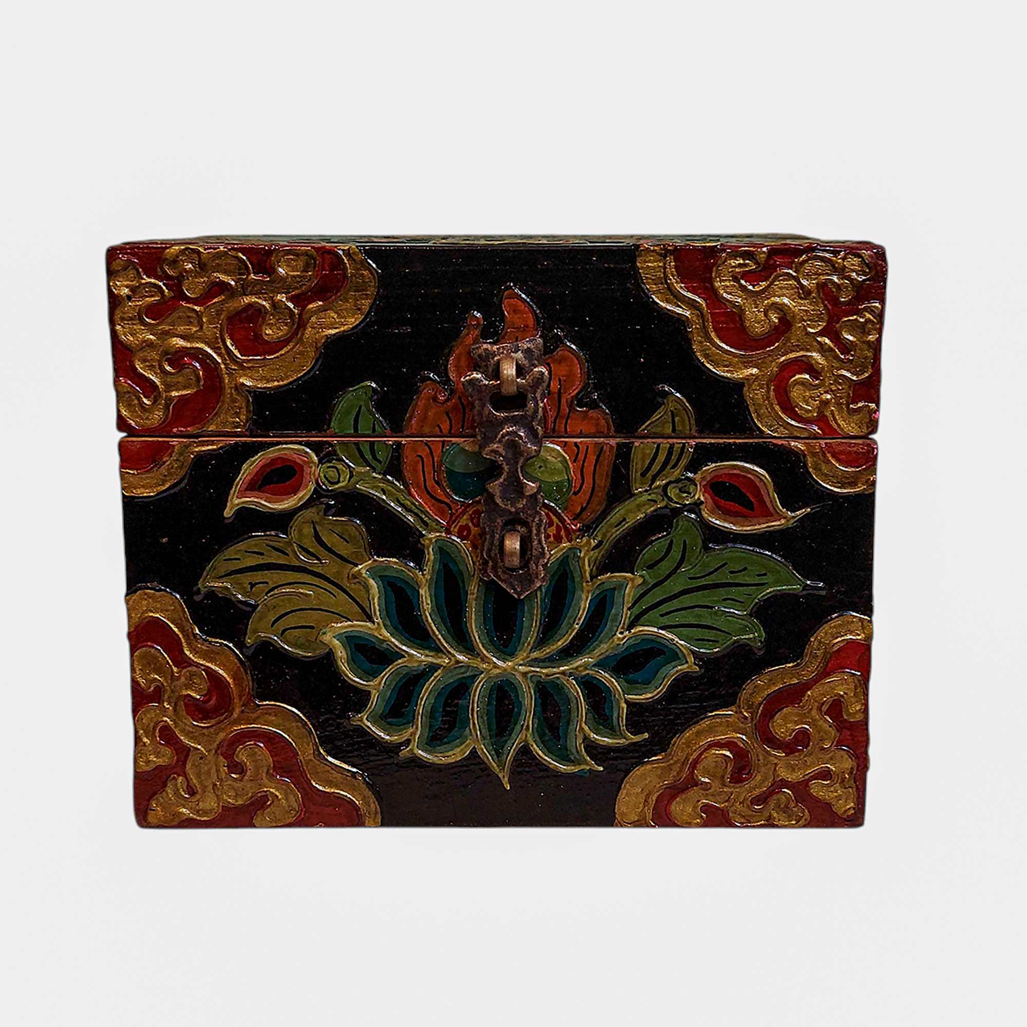 Buddhist Wooden Box, Tibetan Style <span Style=