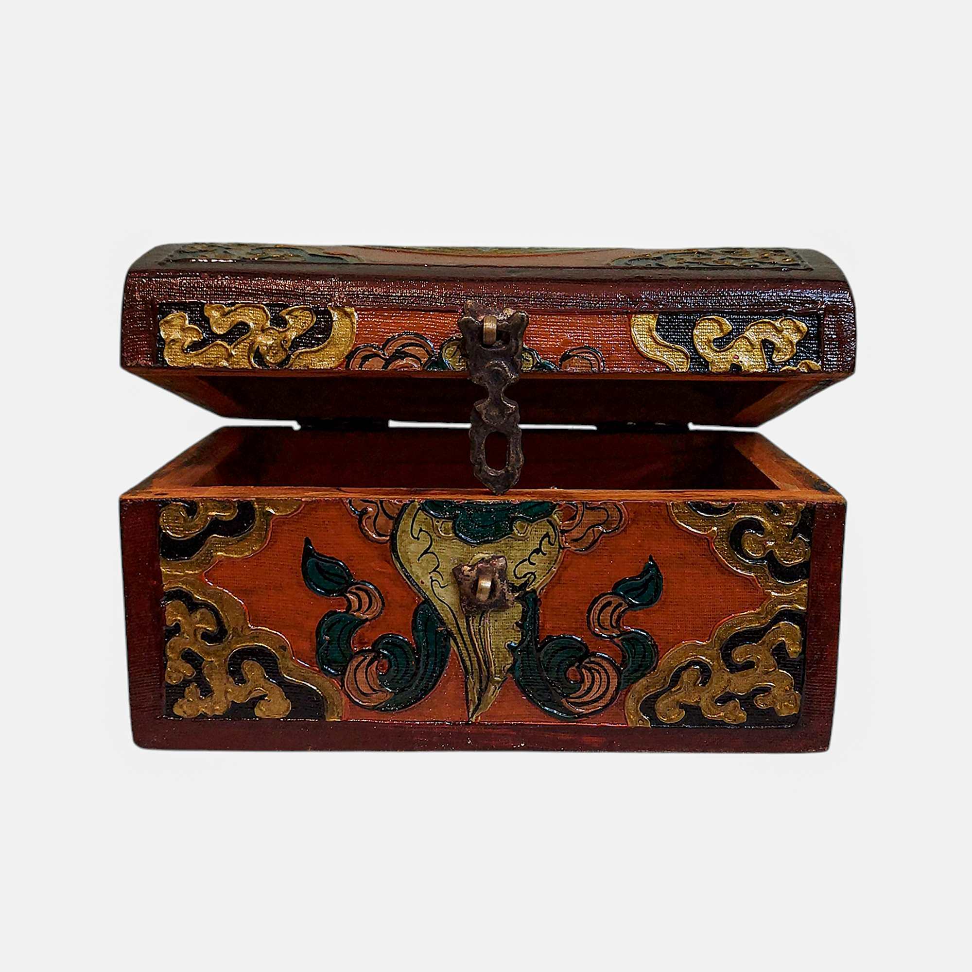 Buddhist Wooden Box, Tibetan Style <span Style=