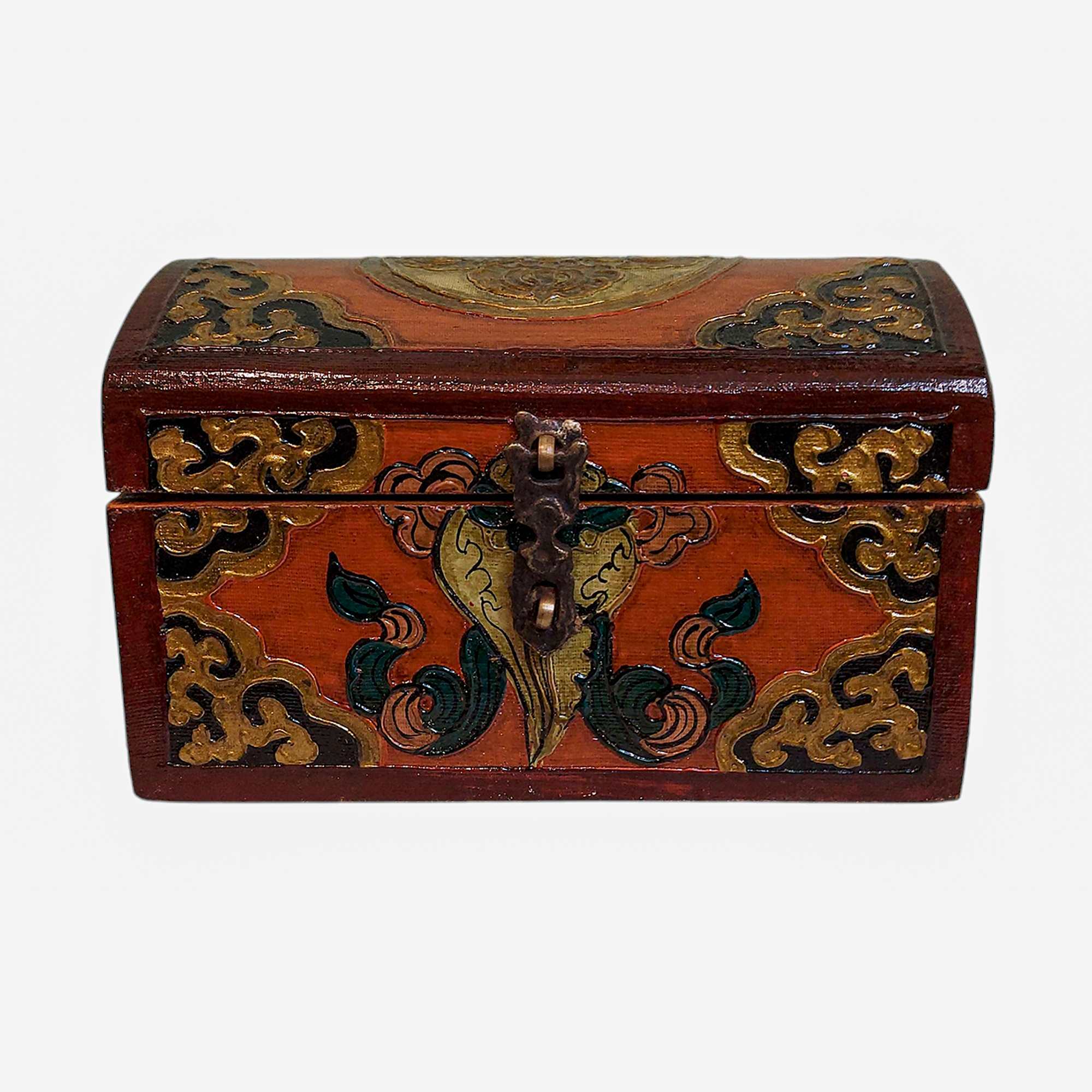 Buddhist Wooden Box, Tibetan Style <span Style=