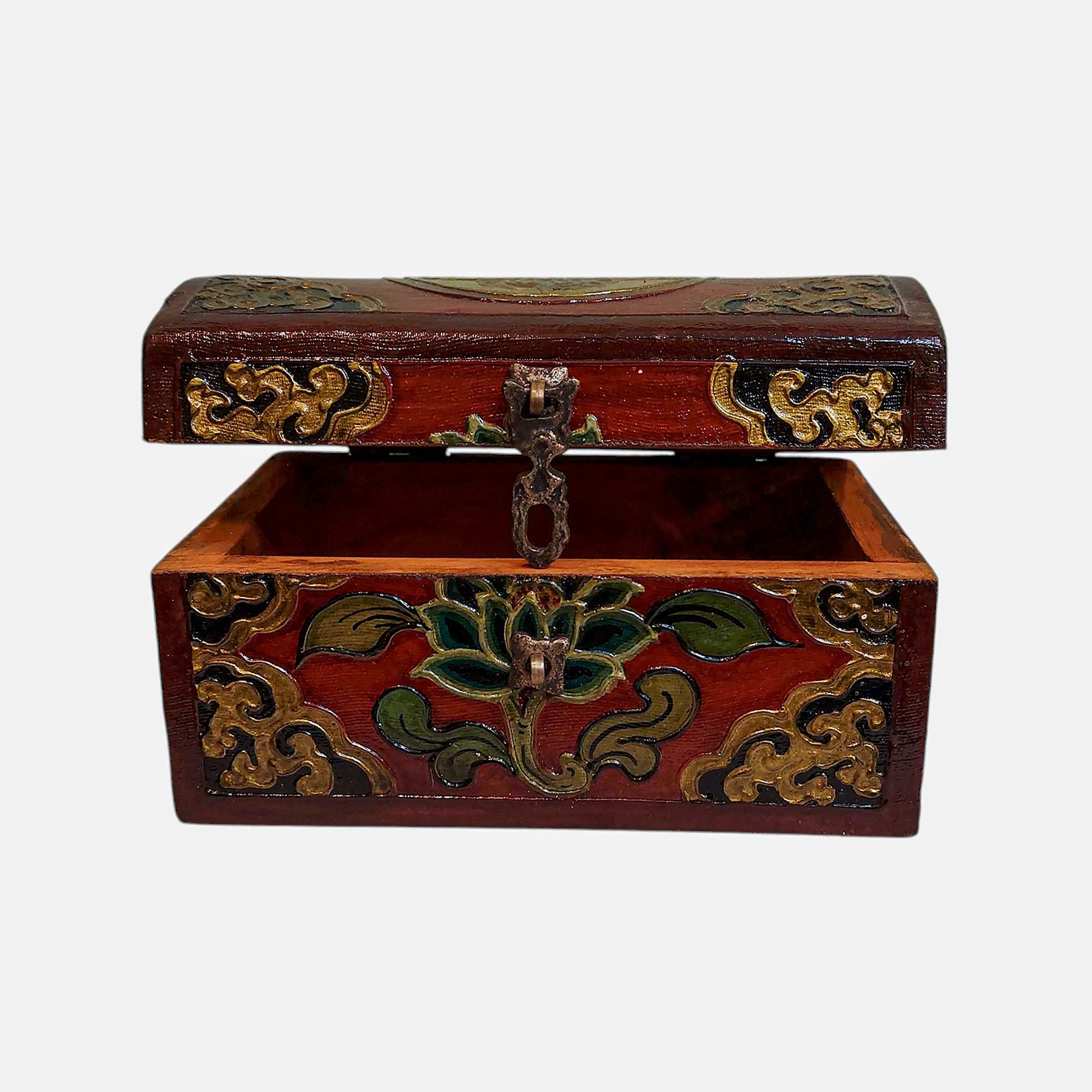 Buddhist Wooden Box, Tibetan Style <span Style=