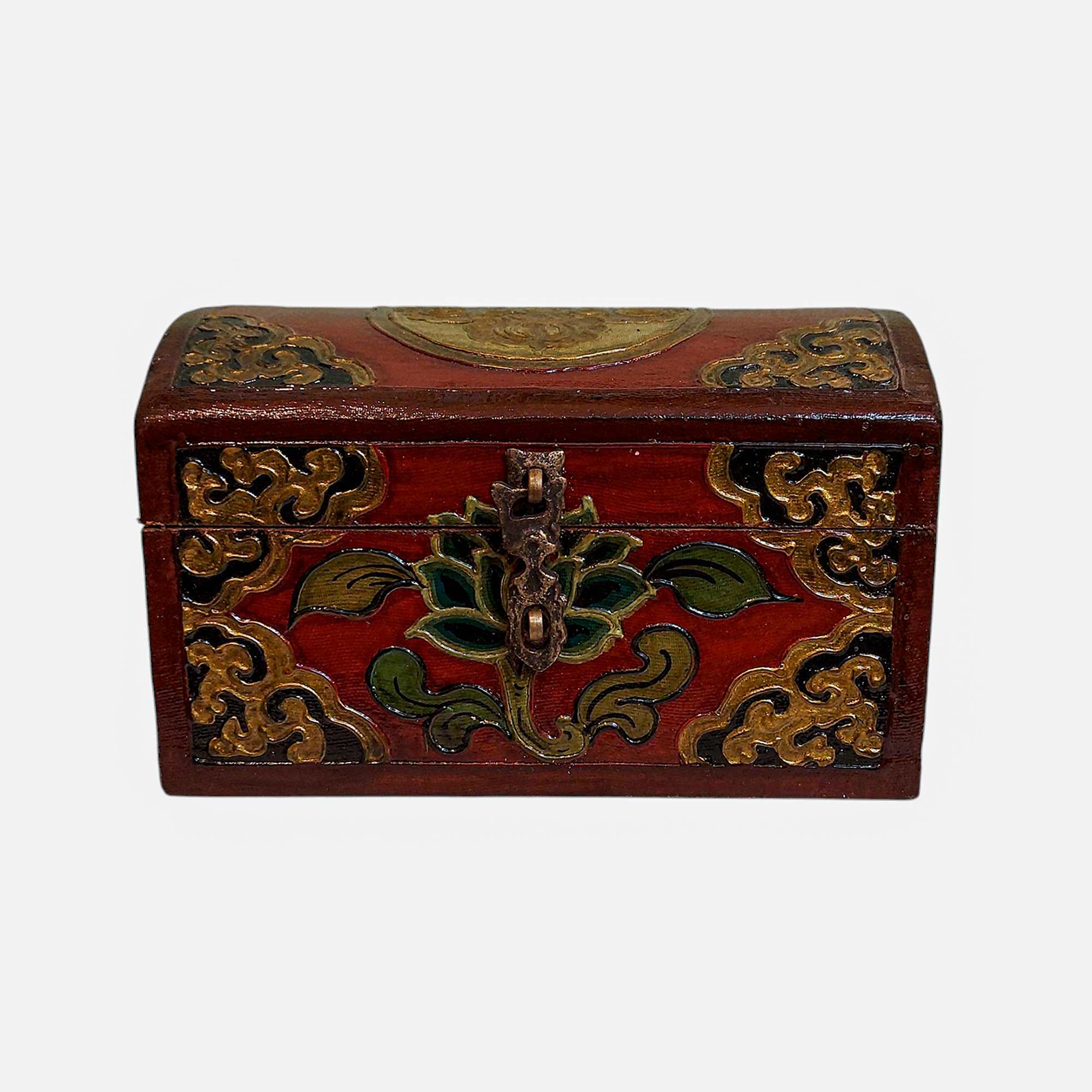 Buddhist Wooden Box, Tibetan Style <span Style=