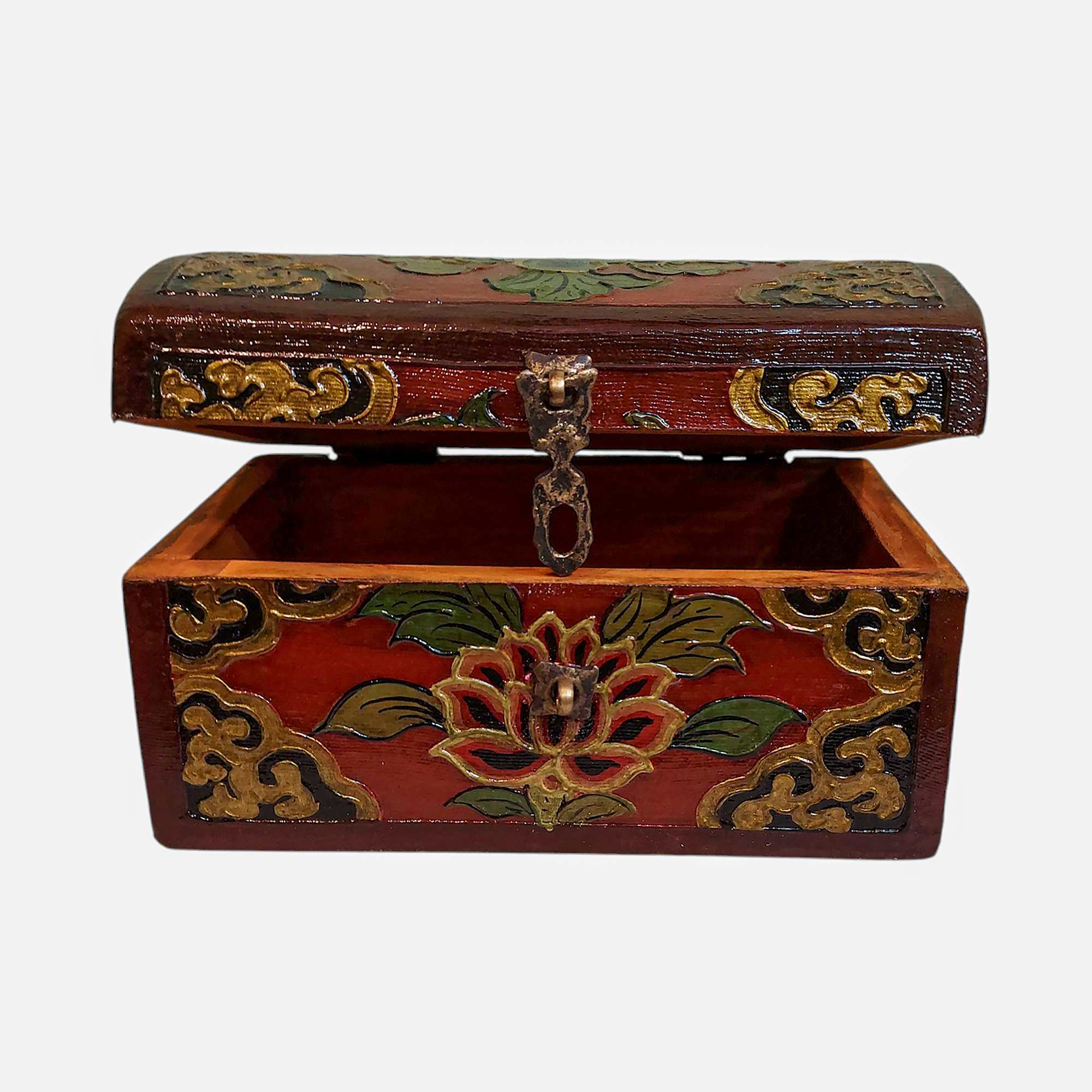 Buddhist Wooden Box, Tibetan Style <span Style=