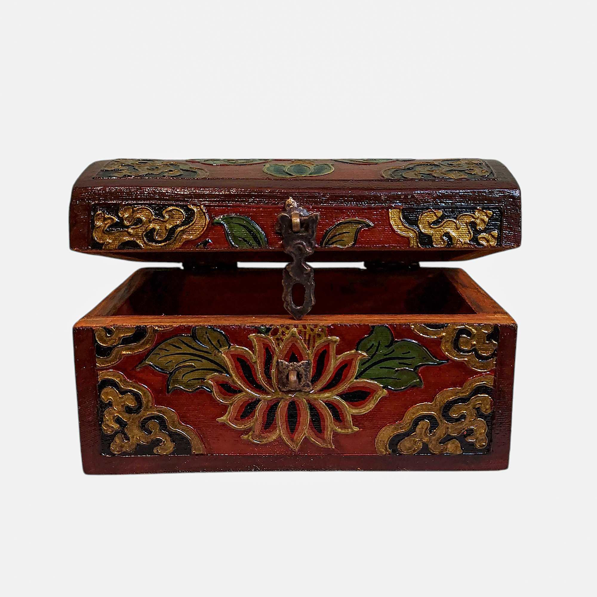 Buddhist Wooden Box, Tibetan Style <span Style=