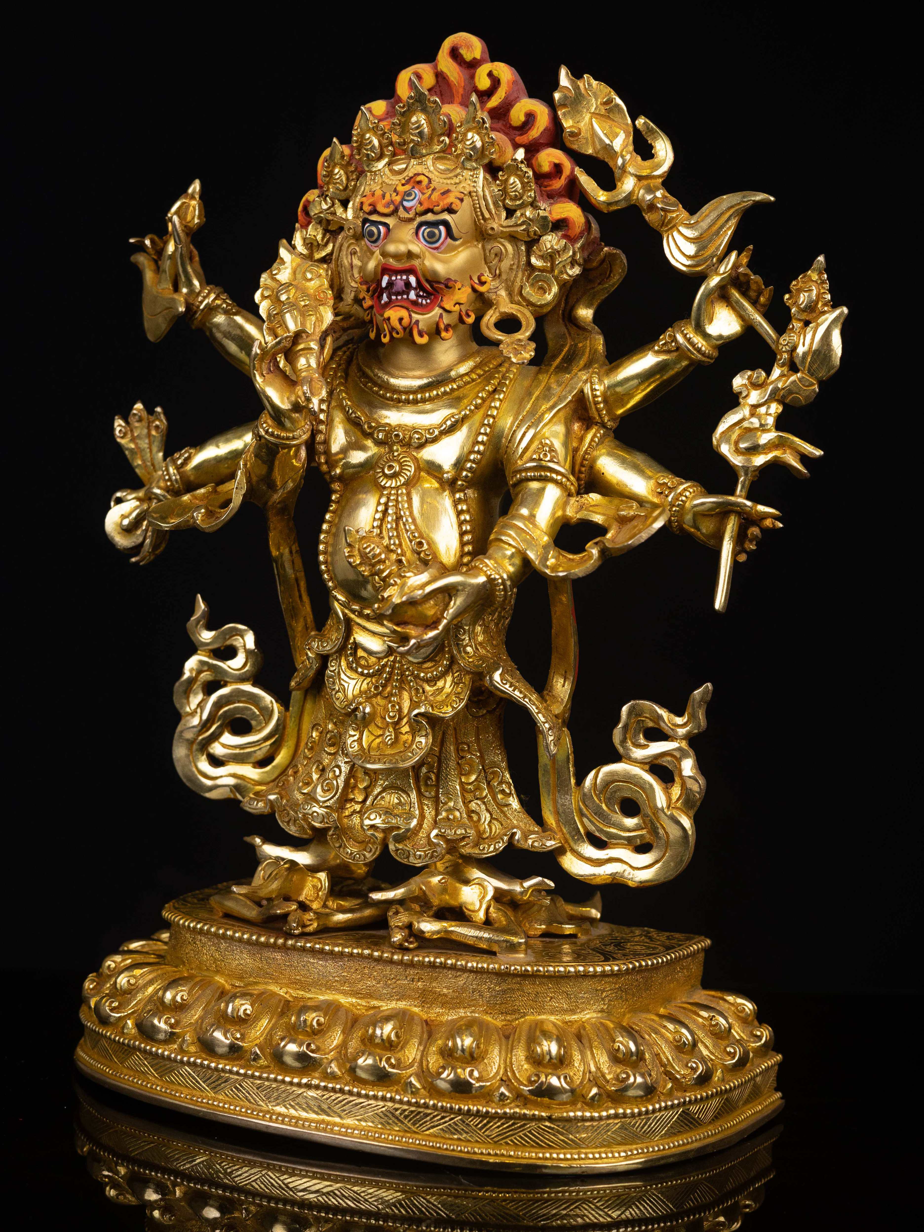 white Mahakala, Buddhist Handmade Statue, full Gold Plated, face Painted And high Quality