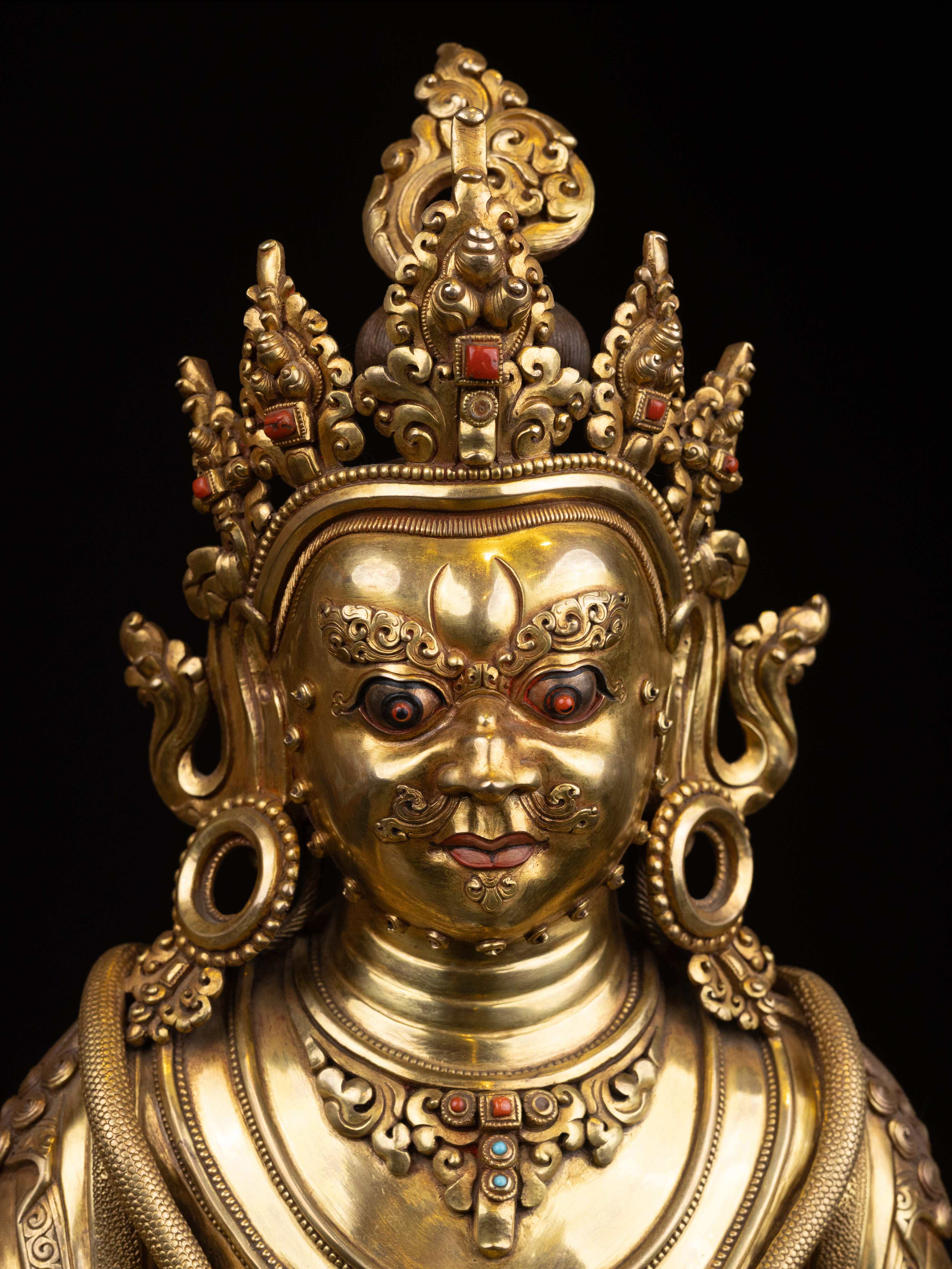 yellow Jambhala, Buddhist Handmade Statue, full Gold Plated, face Painted And high Quality