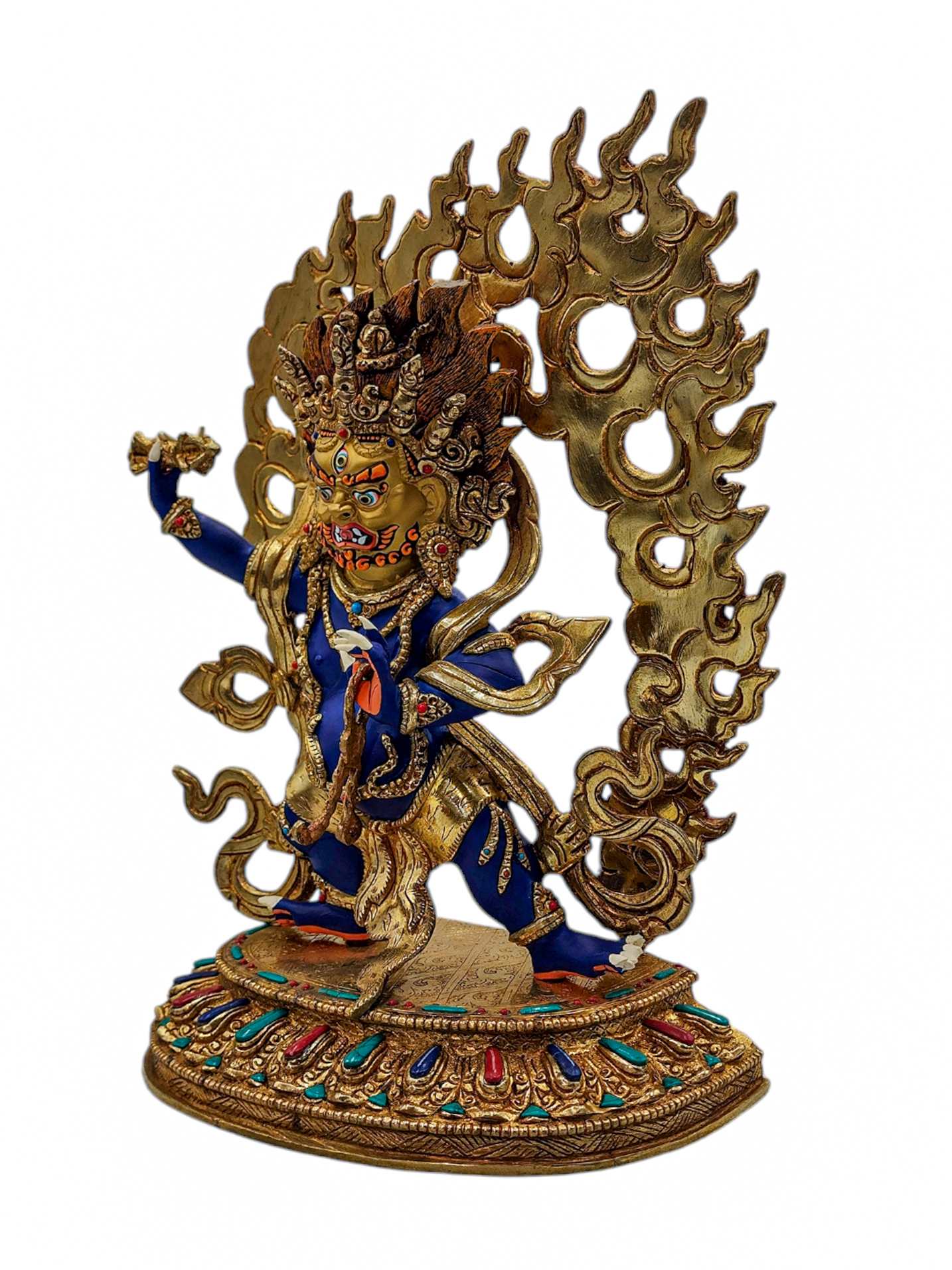 vajrapani, Buddhist Handmade Statue, half Gold Plated, face Painted, stone Setting And high Quality