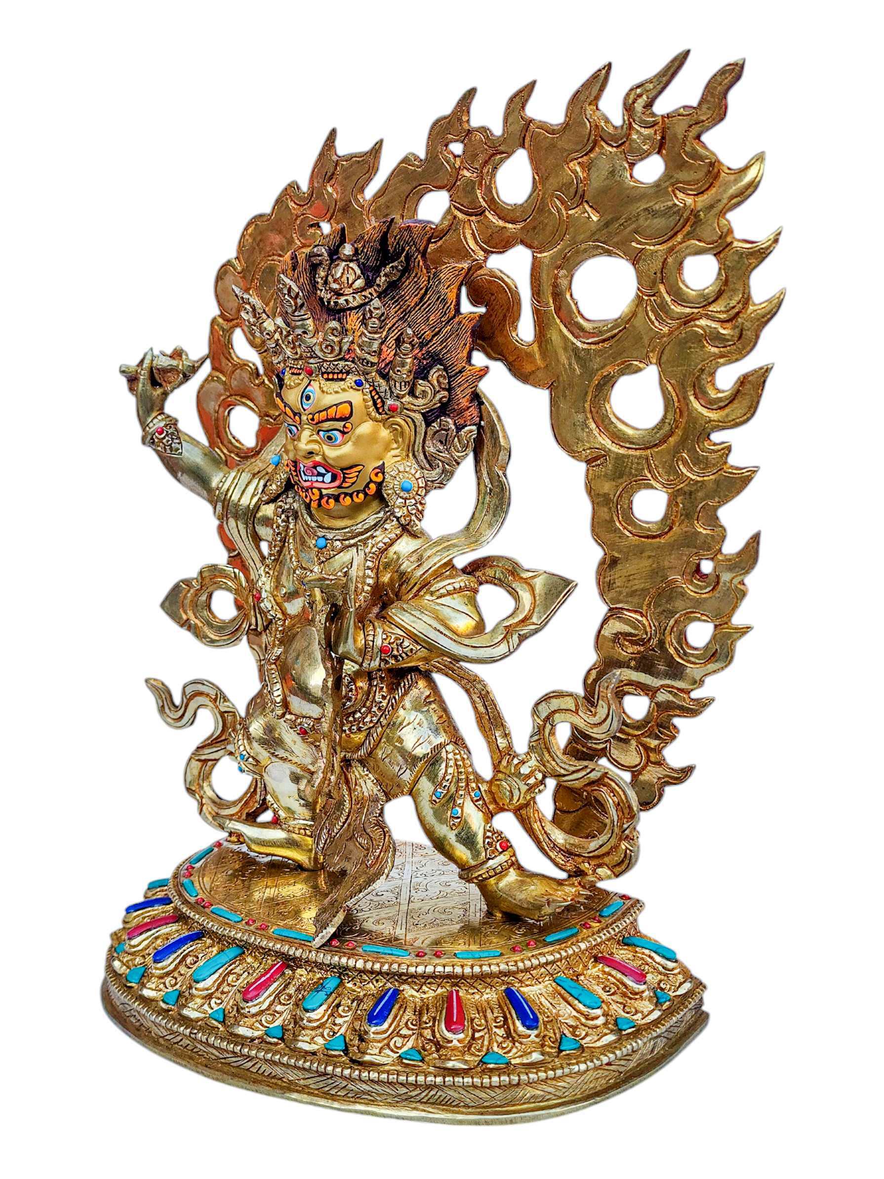 vajrapani, Buddhist Handmade Statue, full Gold Plated, face Painted, stone Setting And high Quality