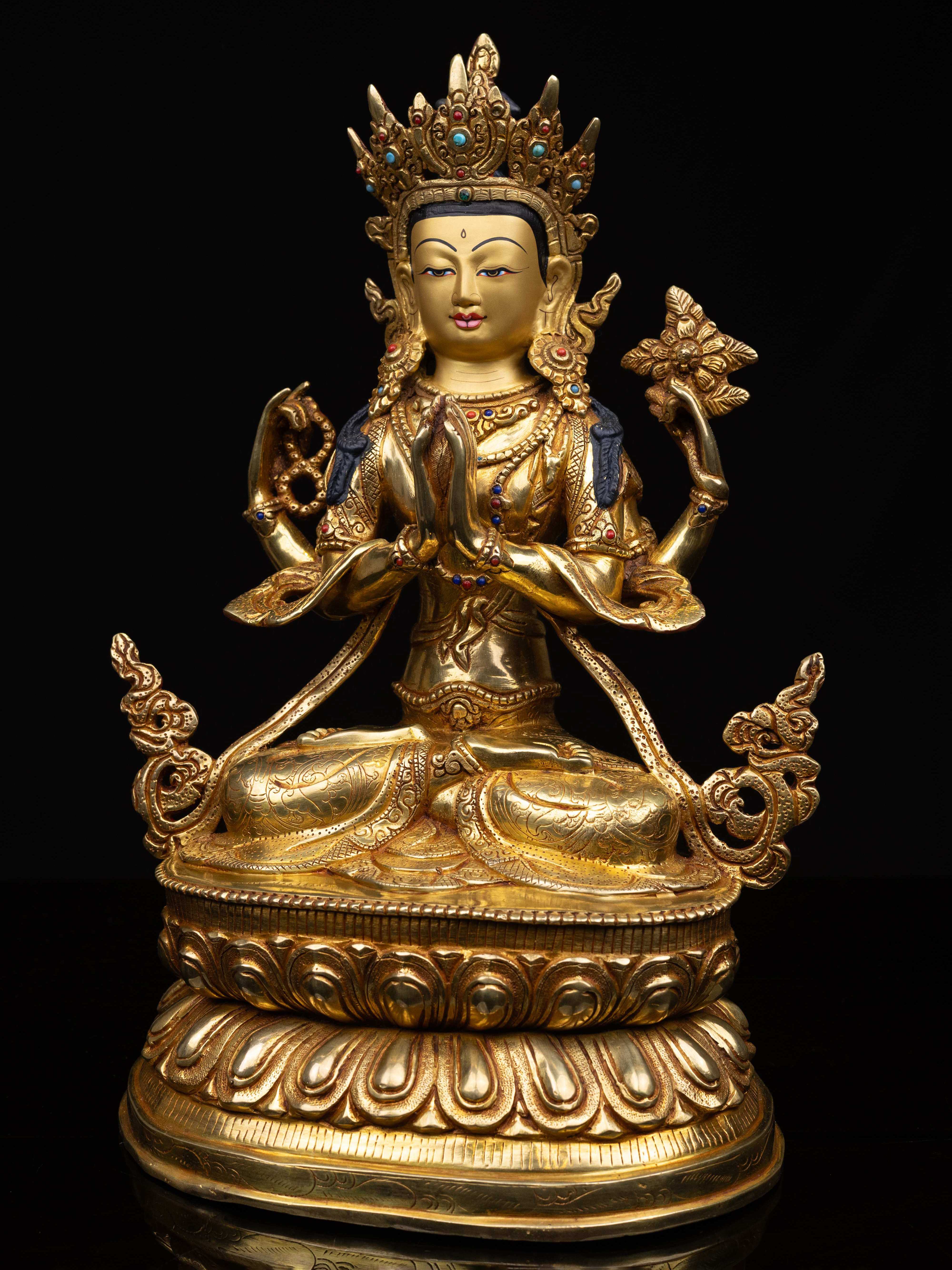 chenrezig, Buddhist Handmade Statue, full Gold Plated, face Painted And high Quality