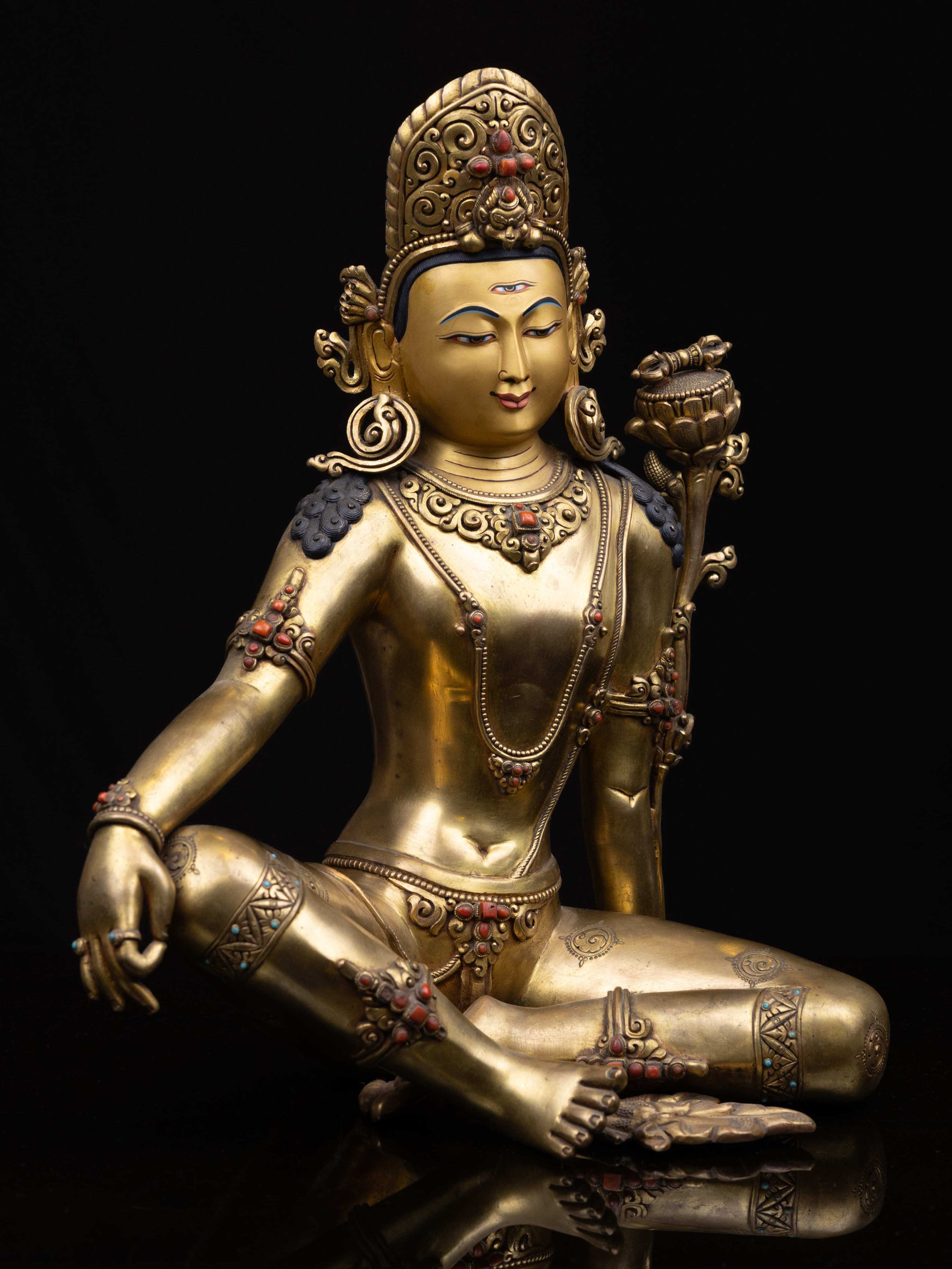 indra, Buddhist Handmade Statue, full Gold Plated, face Painted And high Quality