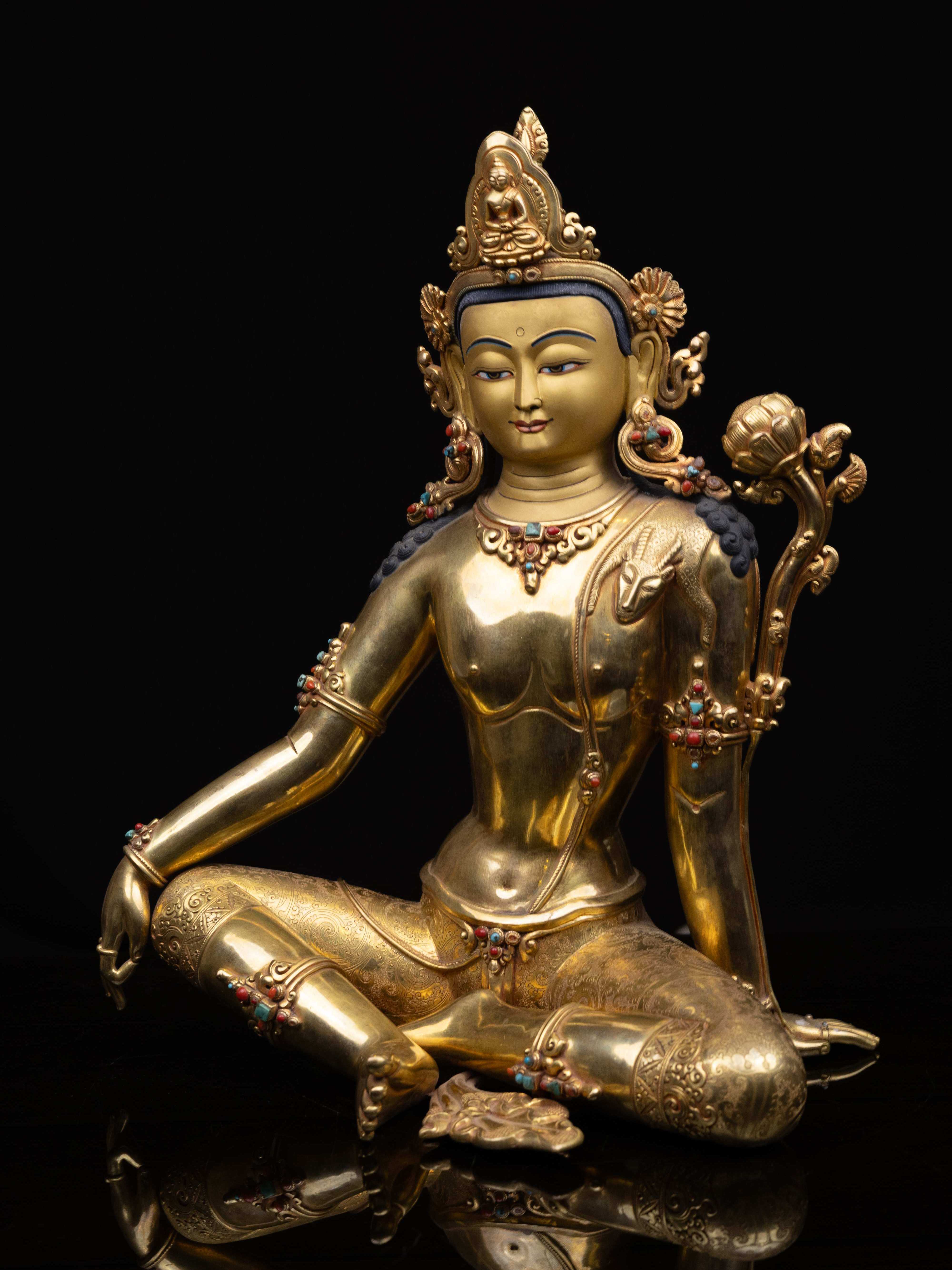 indra, Buddhist Handmade Statue, full Gold Plated, face Painted And high Quality