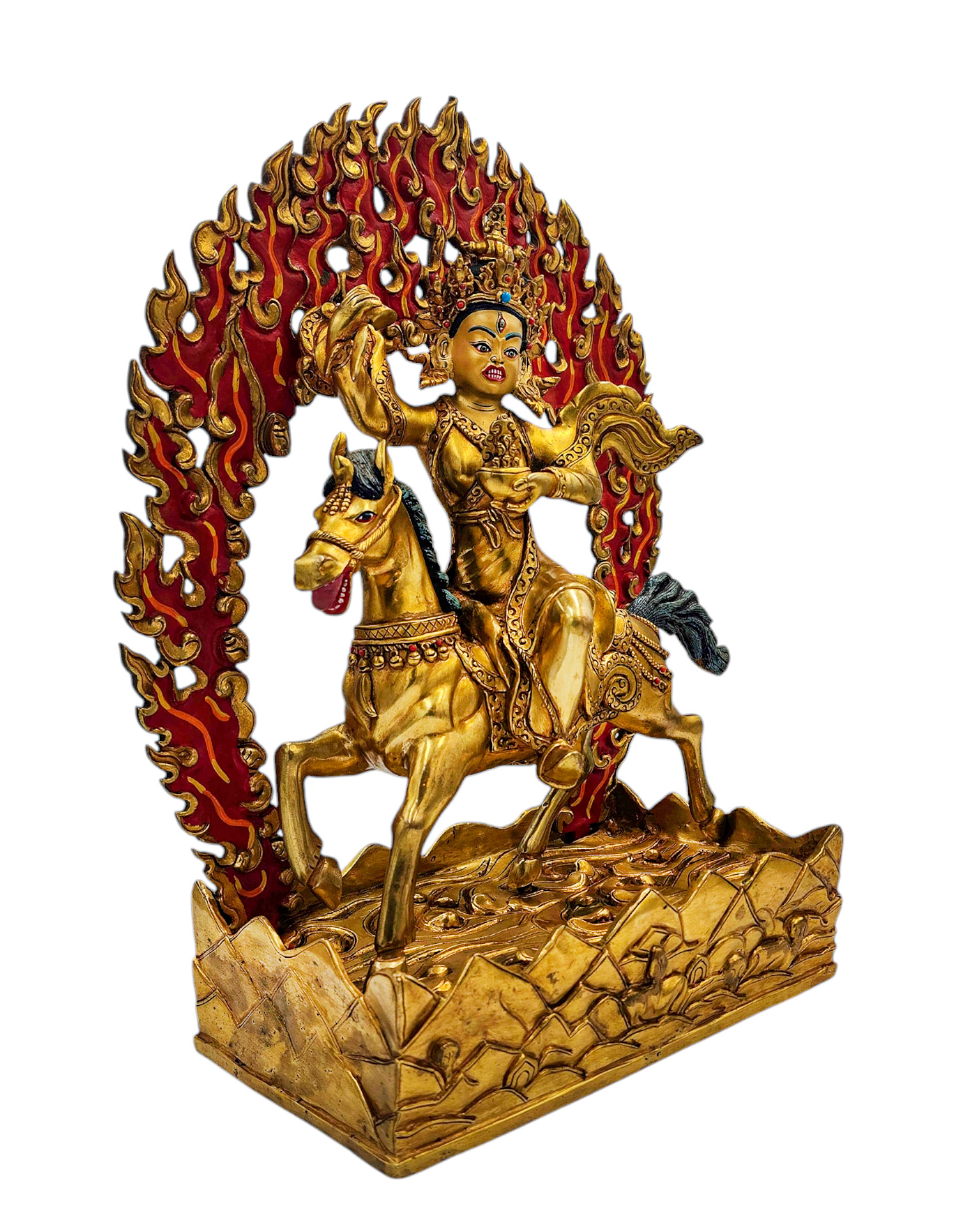 palden Lahmo, Buddhist Handmade Statue, full Gold Plated, face Paint