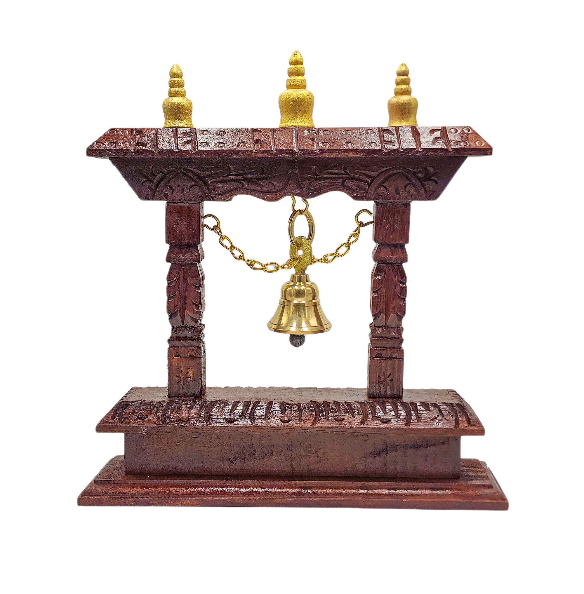 Buddhist Handmade Traditional Table Bell On Wooden Frame,