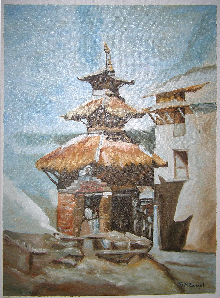 Old Temple Oil Painting