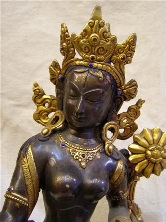 White Tara Statue, Partly Gold Plated, <span Style=