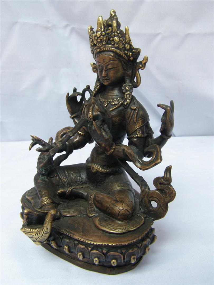 Exquisite And Rare Nepali Brass Saraswati Statue, black Oxidized, old Post, remakable