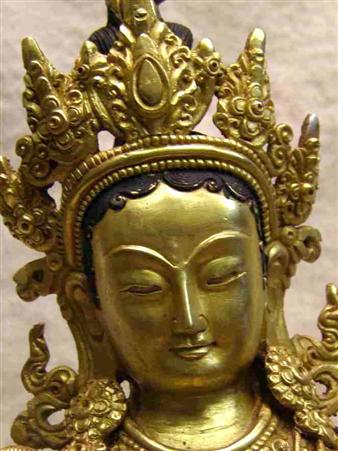 Green Tara Statue, Full Gold Palted, <span Style=