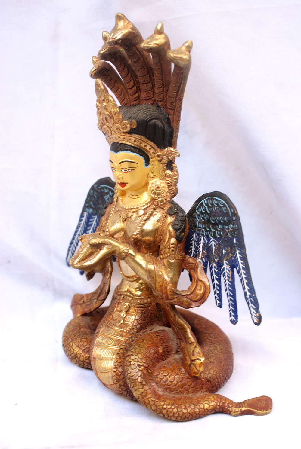 Naga Kanya partly Gold Plated, painted Face, old Post, remakable